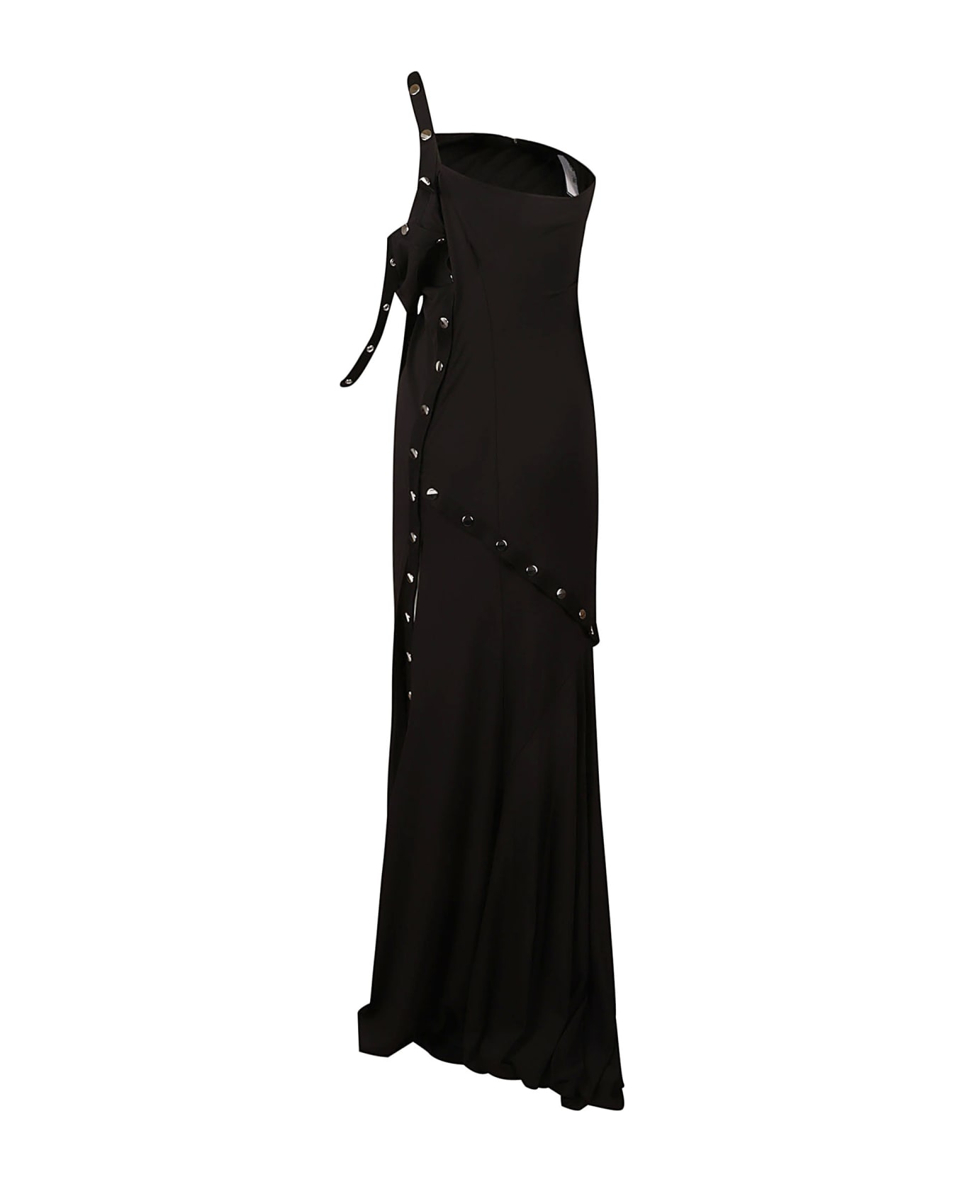 The Attico Studded Single Shoulder Long Dress - Black