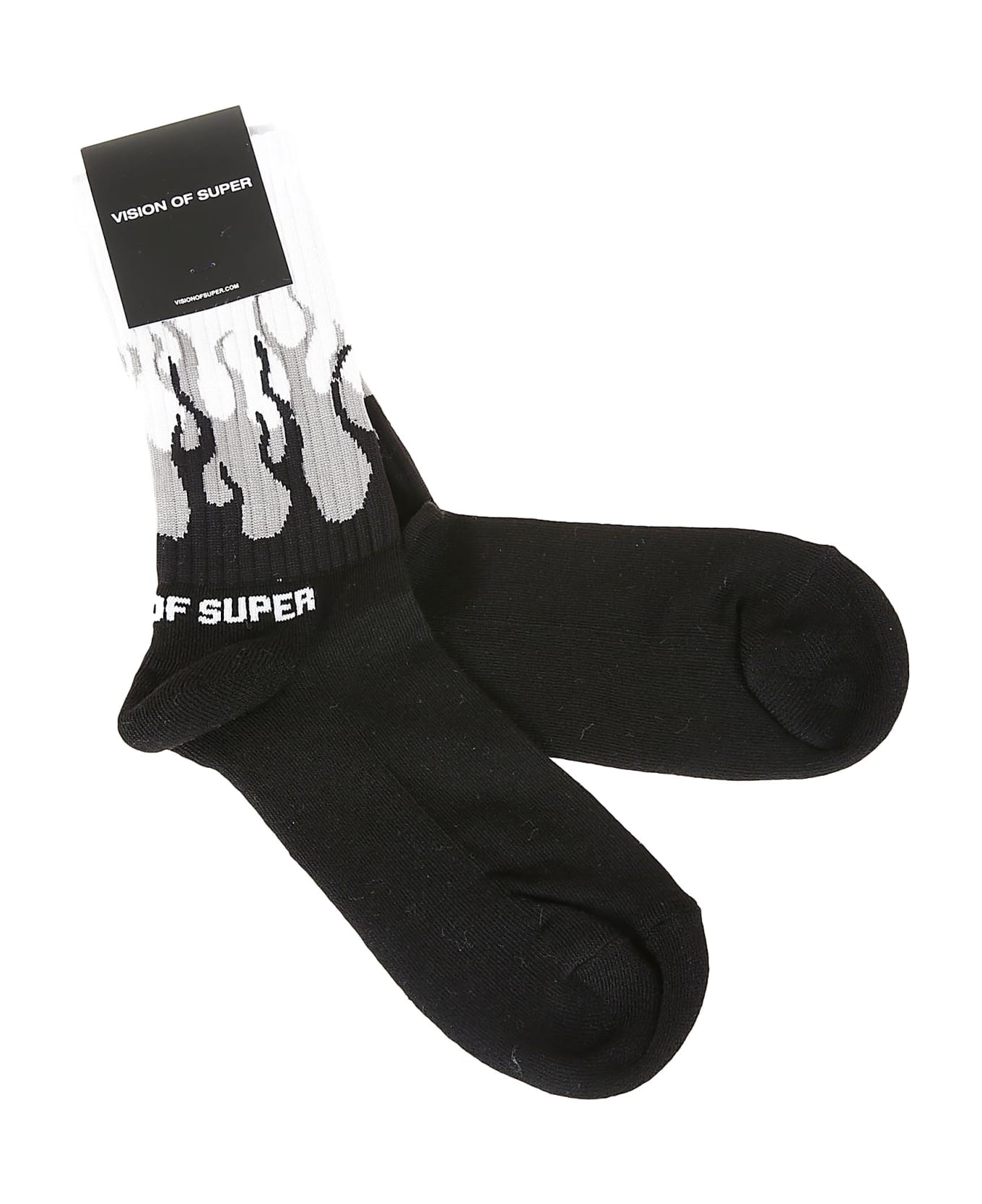 Vision of Super Black Grey Double Flames Socks - Black Grey