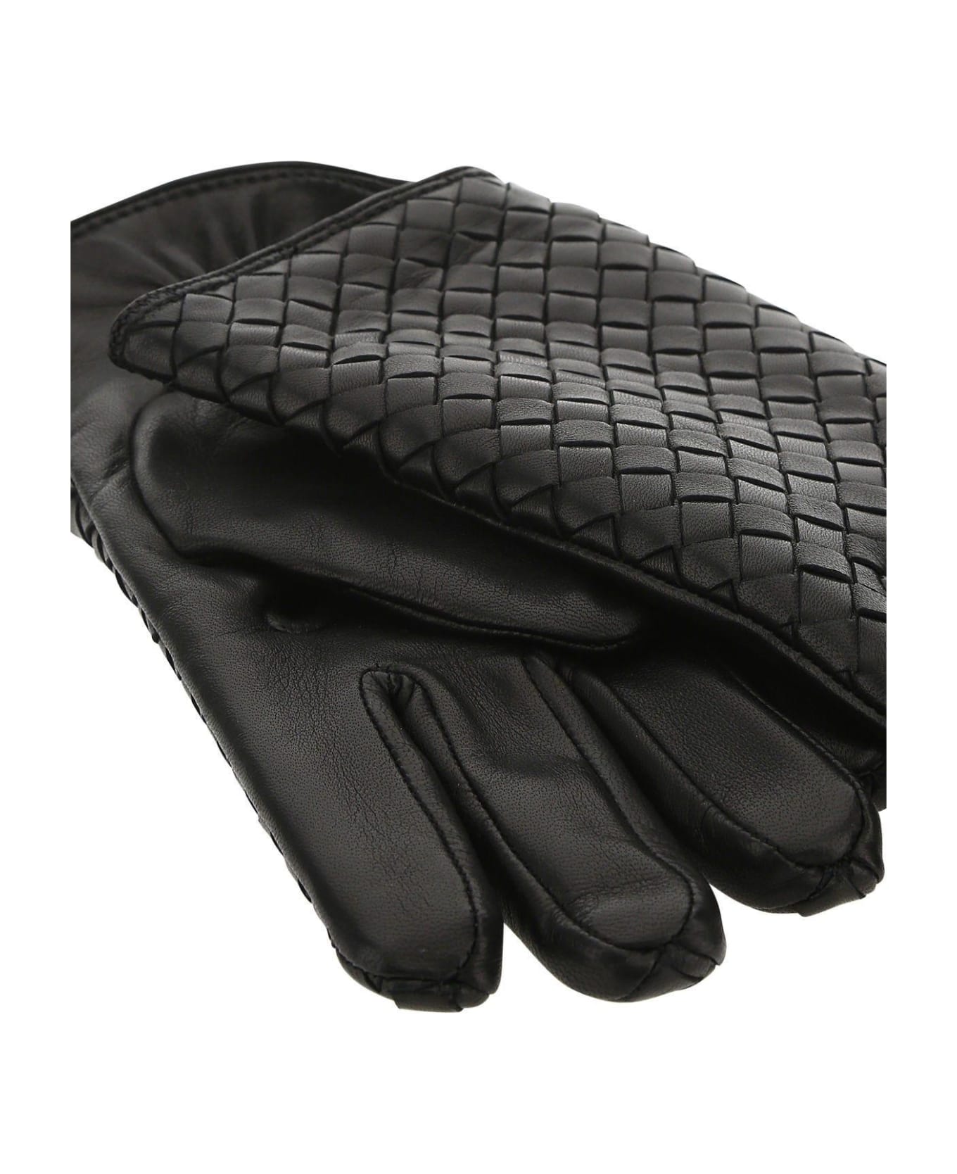 Bottega Veneta Black Leather Gloves - NERO