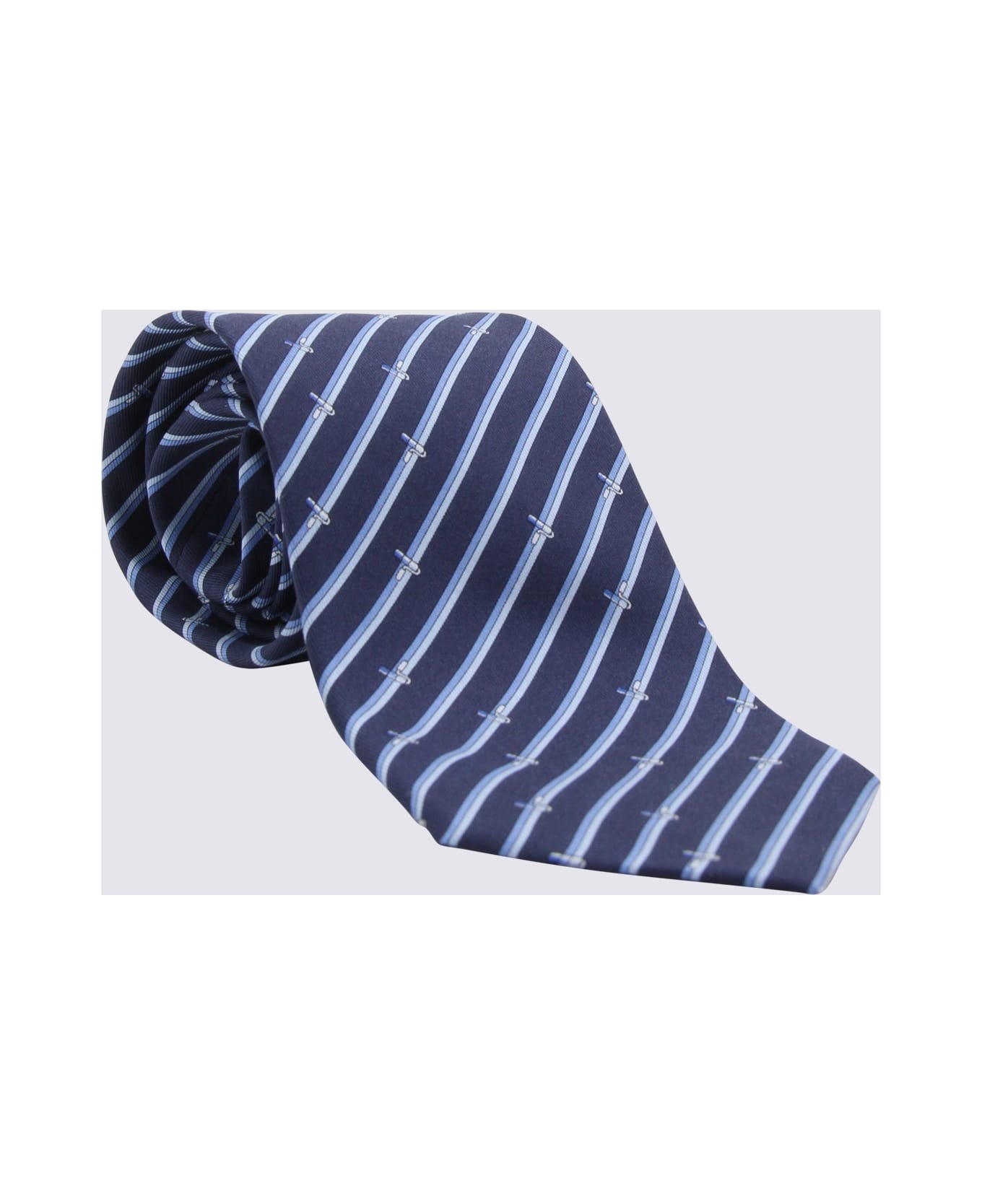 Ferragamo Navy And Light Blue Silk Stripe Tie - NAVY/LIGHT BLUE
