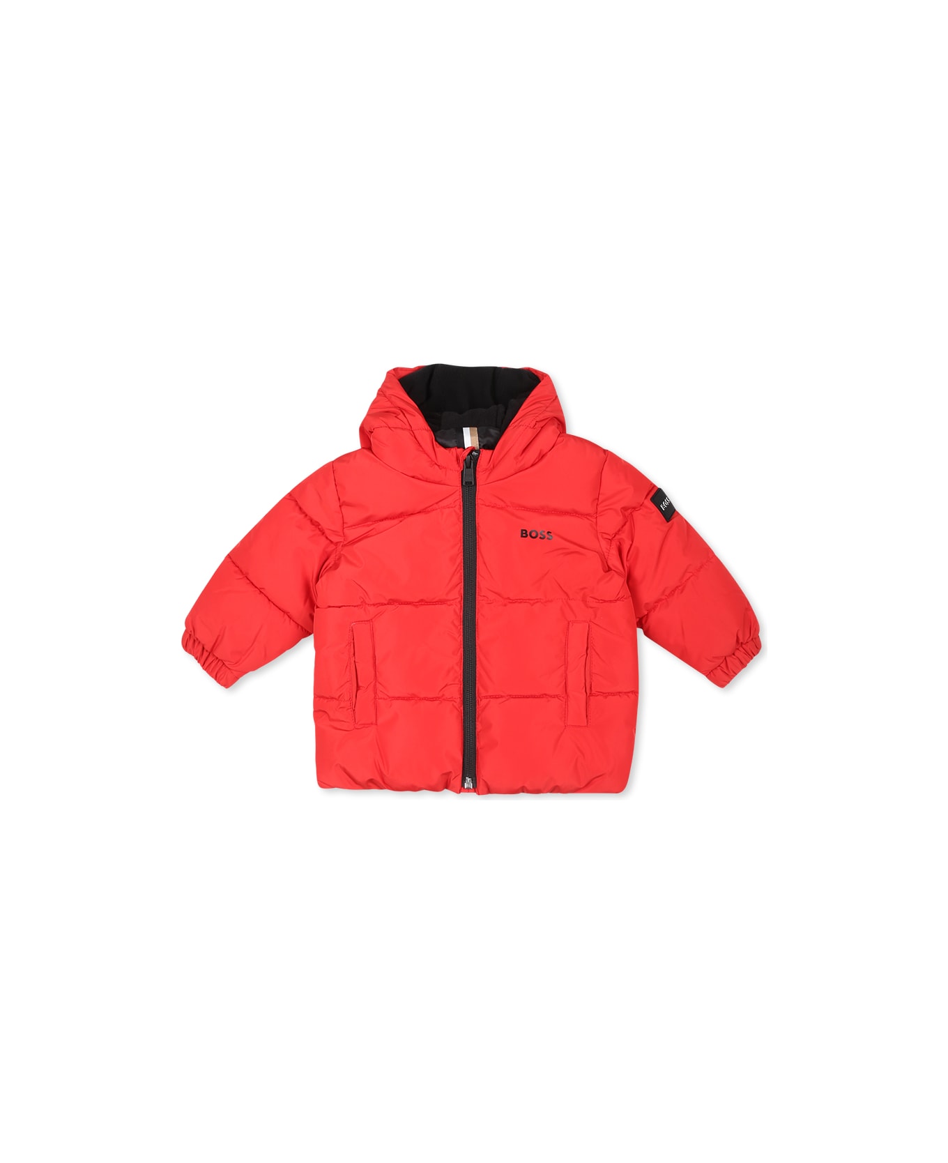 Hugo Boss Red Down Jacket For Baby Boy With Logo - Red