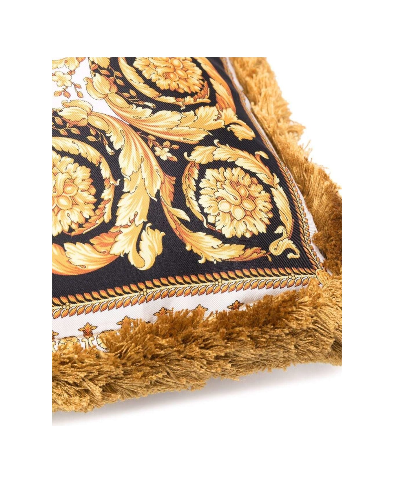 Versace Gold, Black And White Pillow  In Silk And Synthetic Fibers With Baroque Print - Black