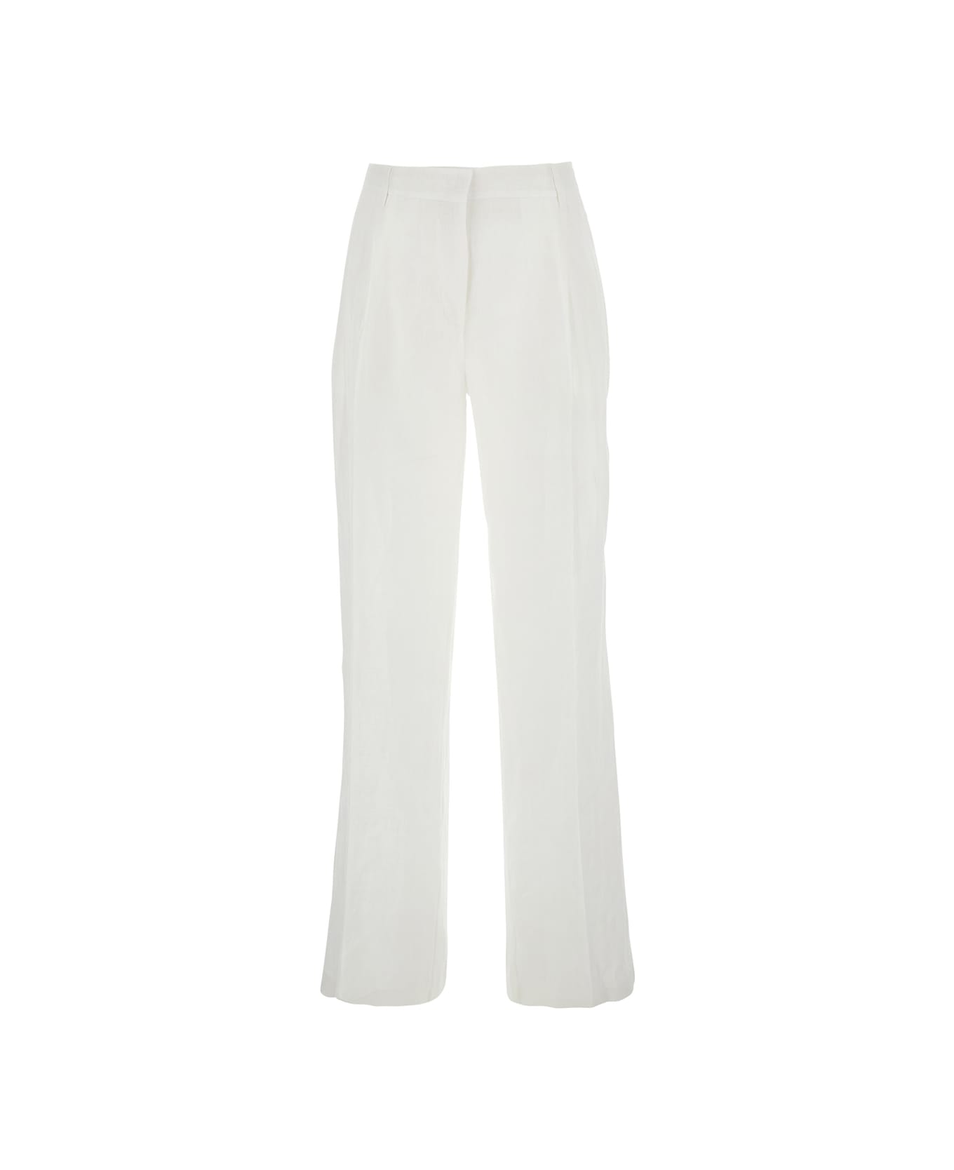 SEMICOUTURE White Pants With Belt Loops And Pence Details In Linen Woman - White