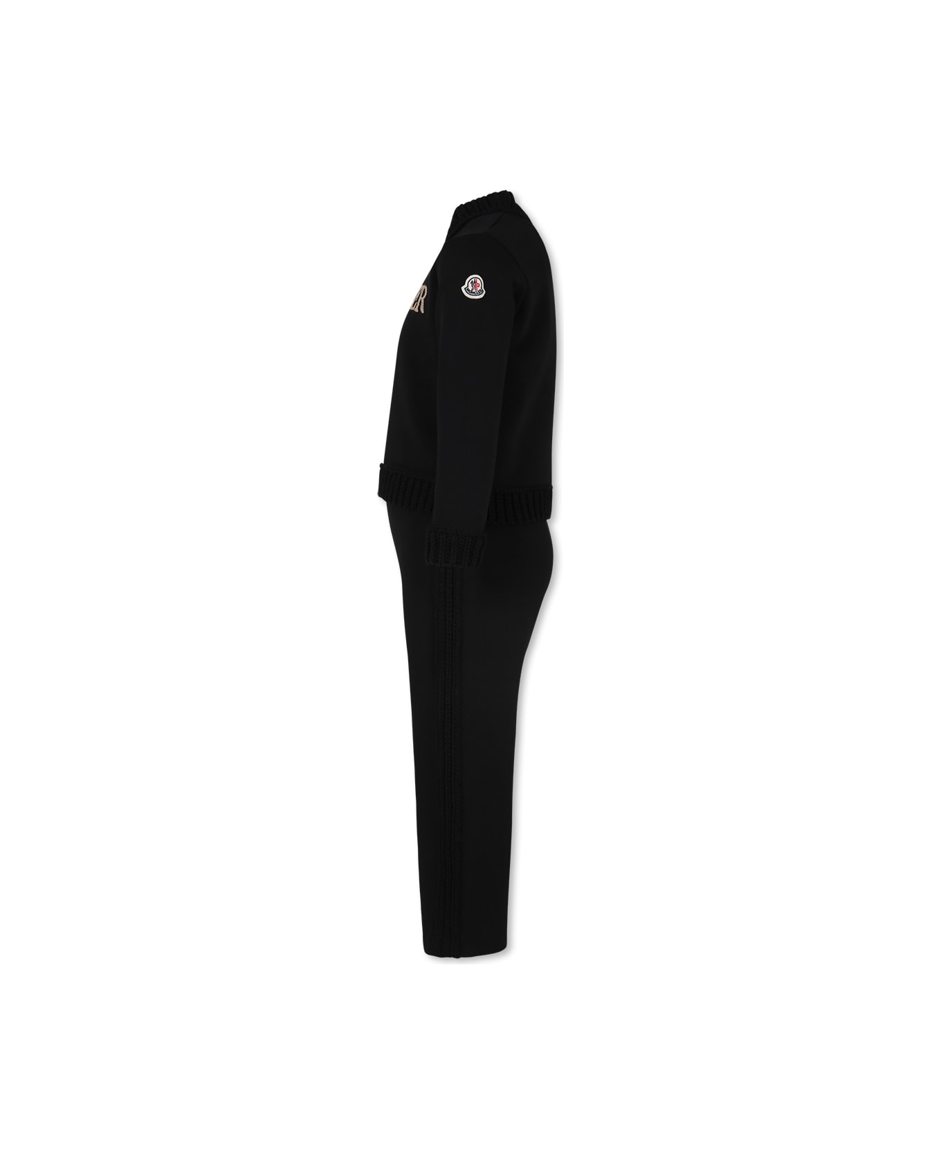 Moncler Blue Suit For Girl With Logo - Black