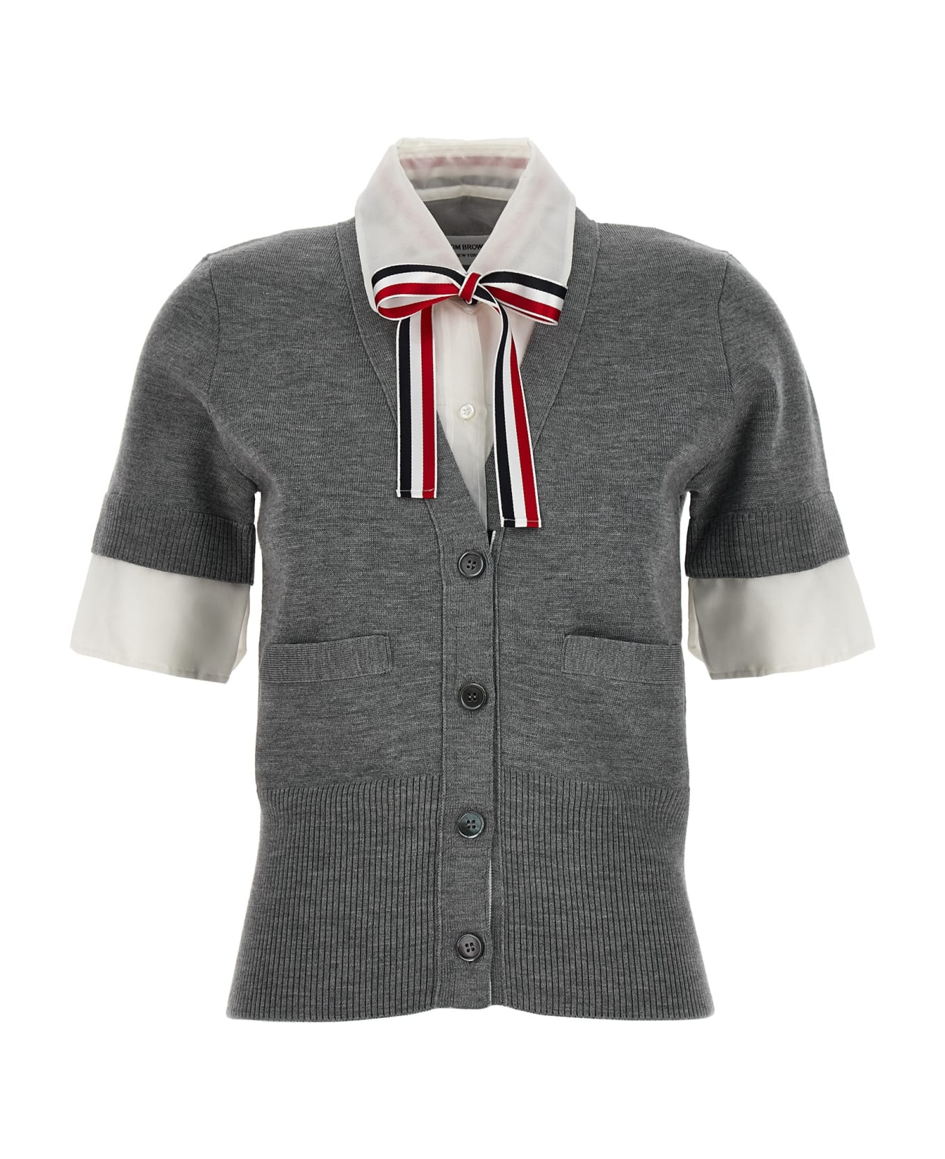 Thom Browne Shirt-insert Cardigan - Lt Grey