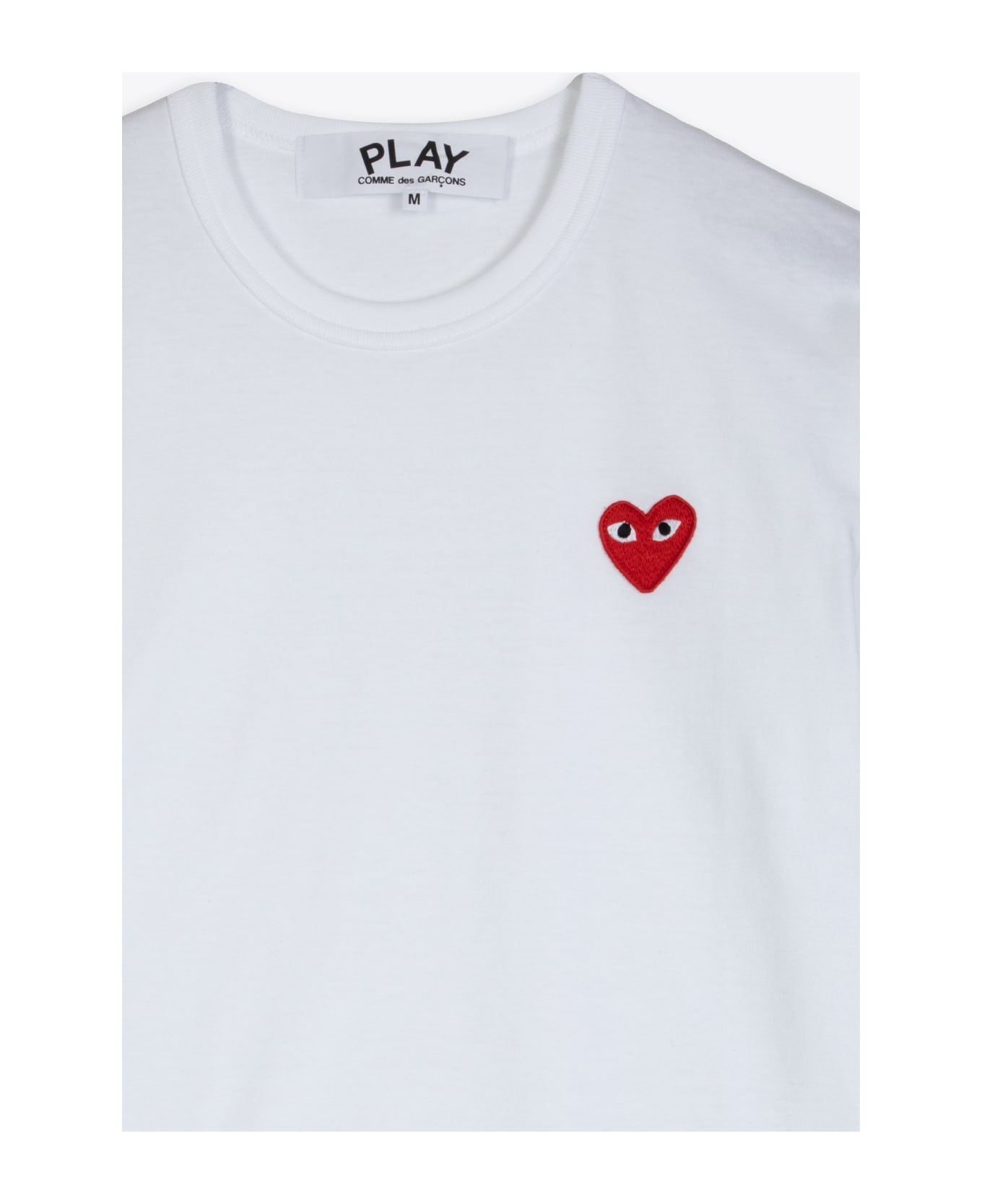 Comme des Garçons Play Mens T-shirt Short Sleeve Knit White t-shirt with big heart patch - Bianco