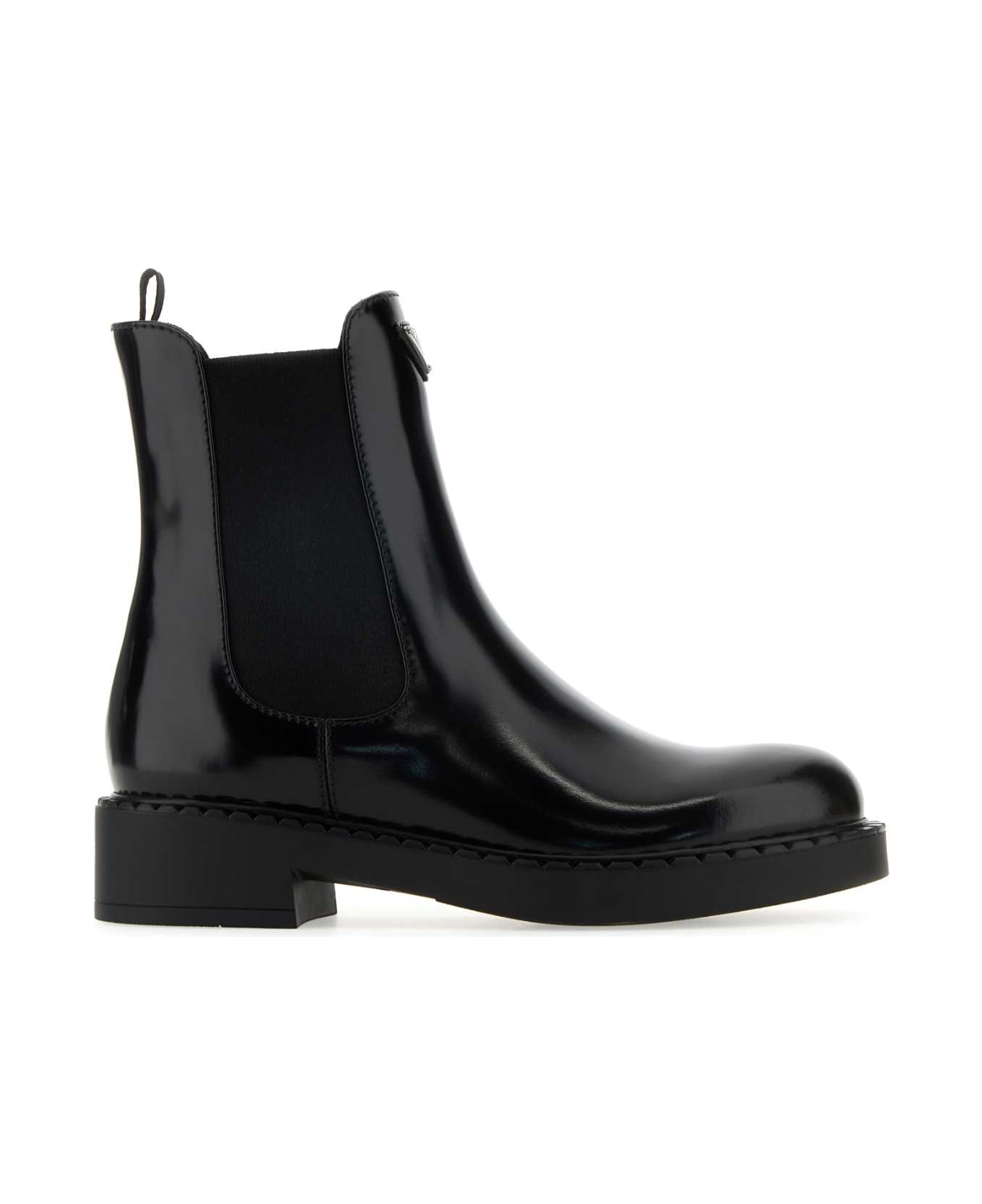 Prada Black Leather Ankle Boots - NERO