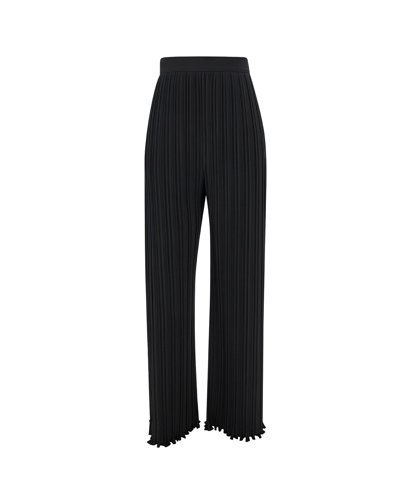 Lanvin Black Pleated Pants With Invisible Zip In Crêpe De Chine Woman - Black ボトムス