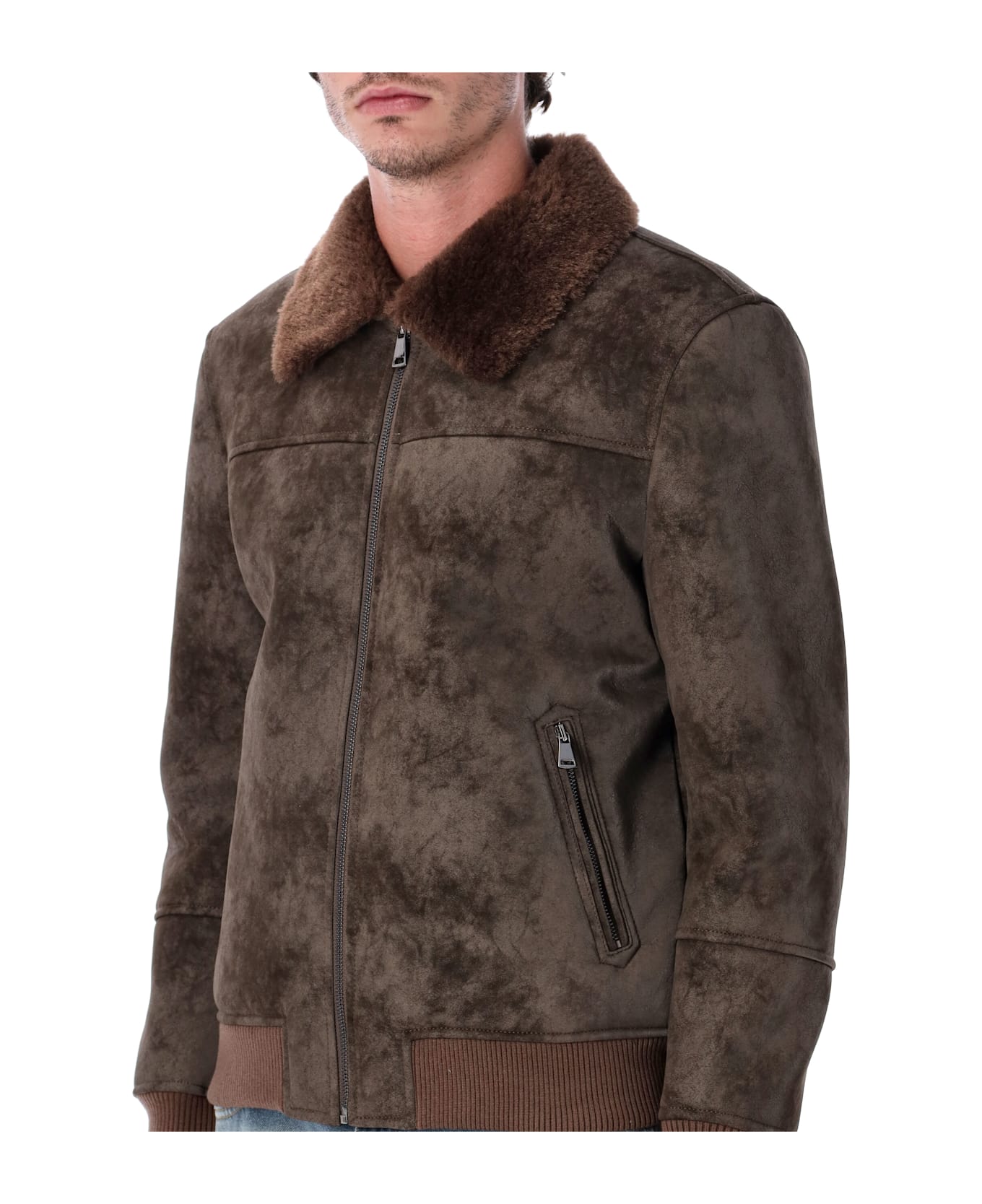 S.W.O.R.D 6.6.44 Sword Eco-leather Biker Jacket With Shearling Collar - BROWN