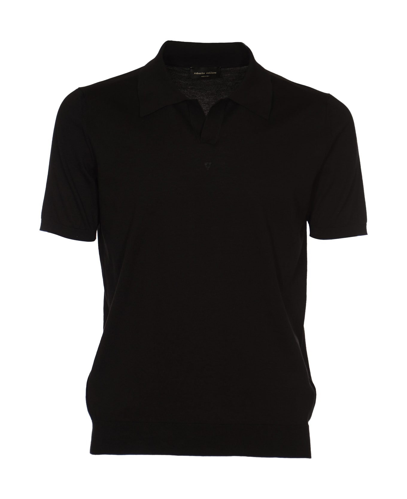 Roberto Collina Slim Fit Plain Ribbed Polo Shirt - Black シャツ