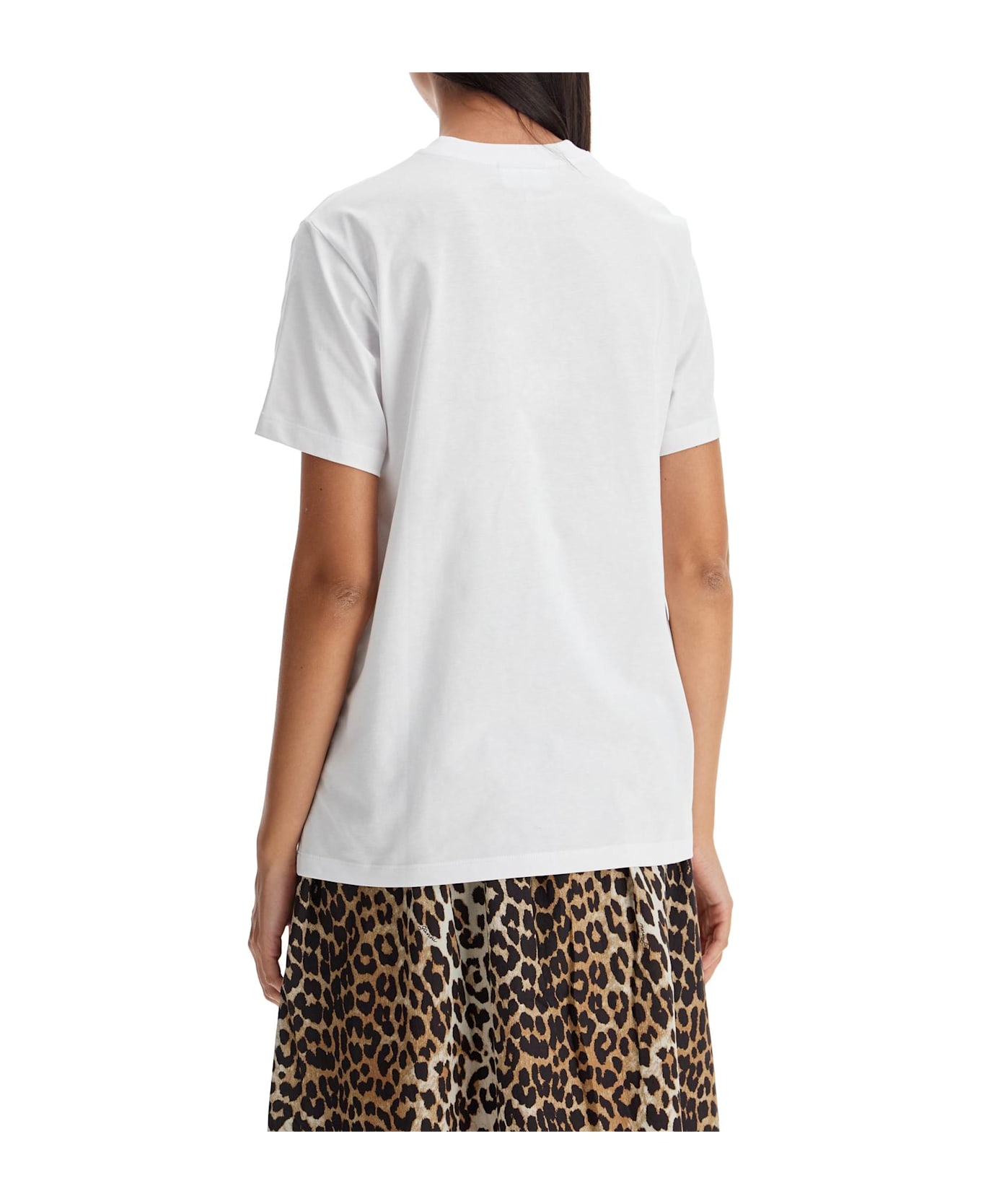 Ganni 
leopard
 White Cotton T-shirt - Leopard Tシャツ
