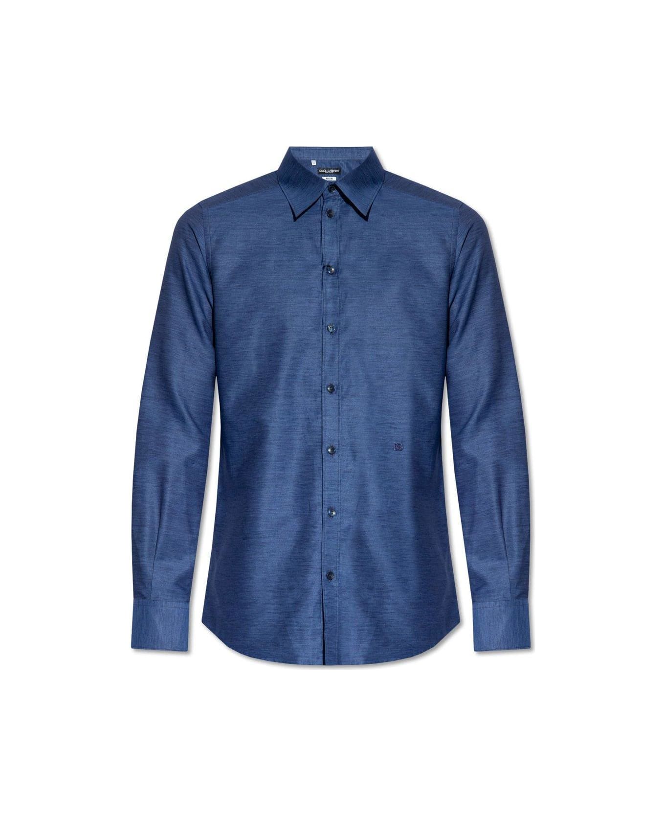 Dolce & Gabbana Logo Embroidered Buttoned Shirt - Blu