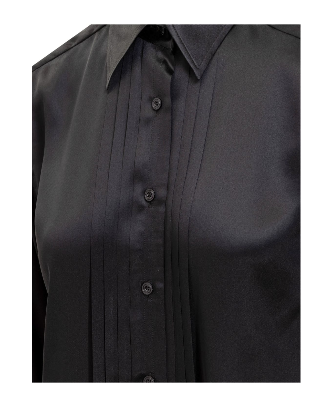 Tom Ford Silk Shirt With Pleated Detail - BLACK