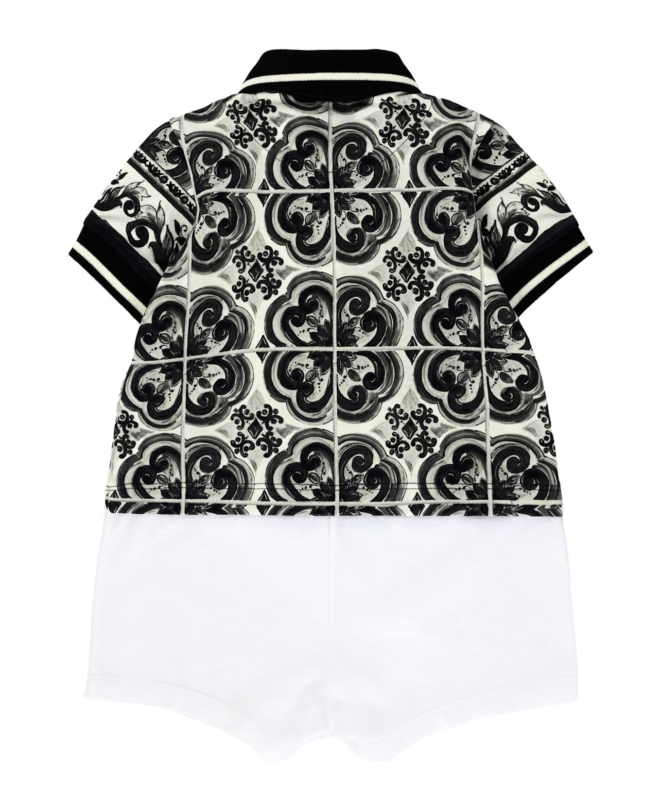 Dolce 
Gabbana Black Romper For Baby Boy With Majolica Print - Black