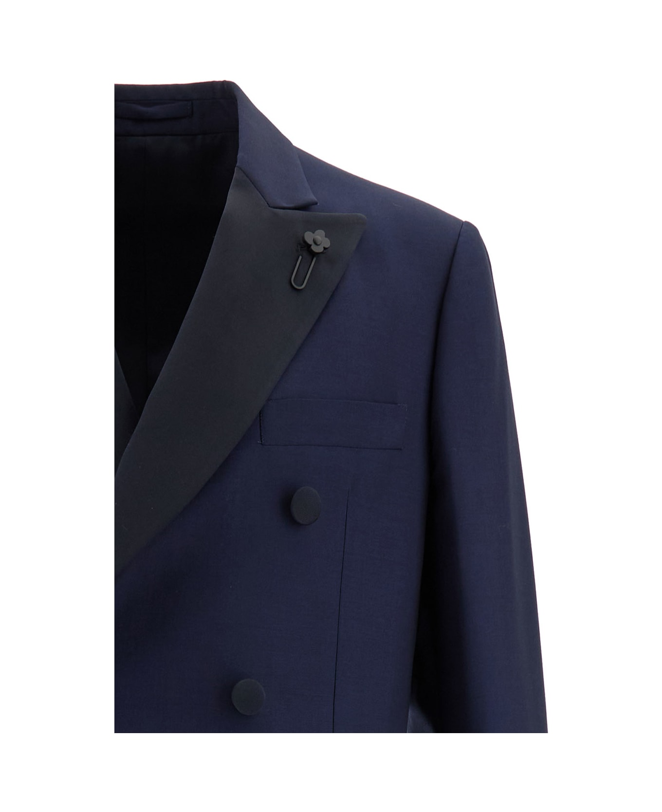 Lardini Blue Double-breasted Suit With Contrasting Revers In Stretch Wool Man - Blu
