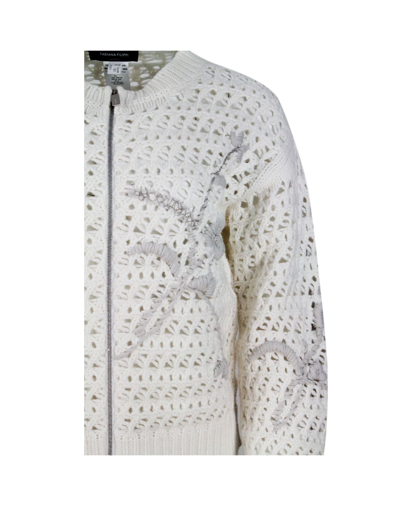Fabiana Filippi Long-sleeved Bomber Full Zip Sweater In Platinum Wool ...