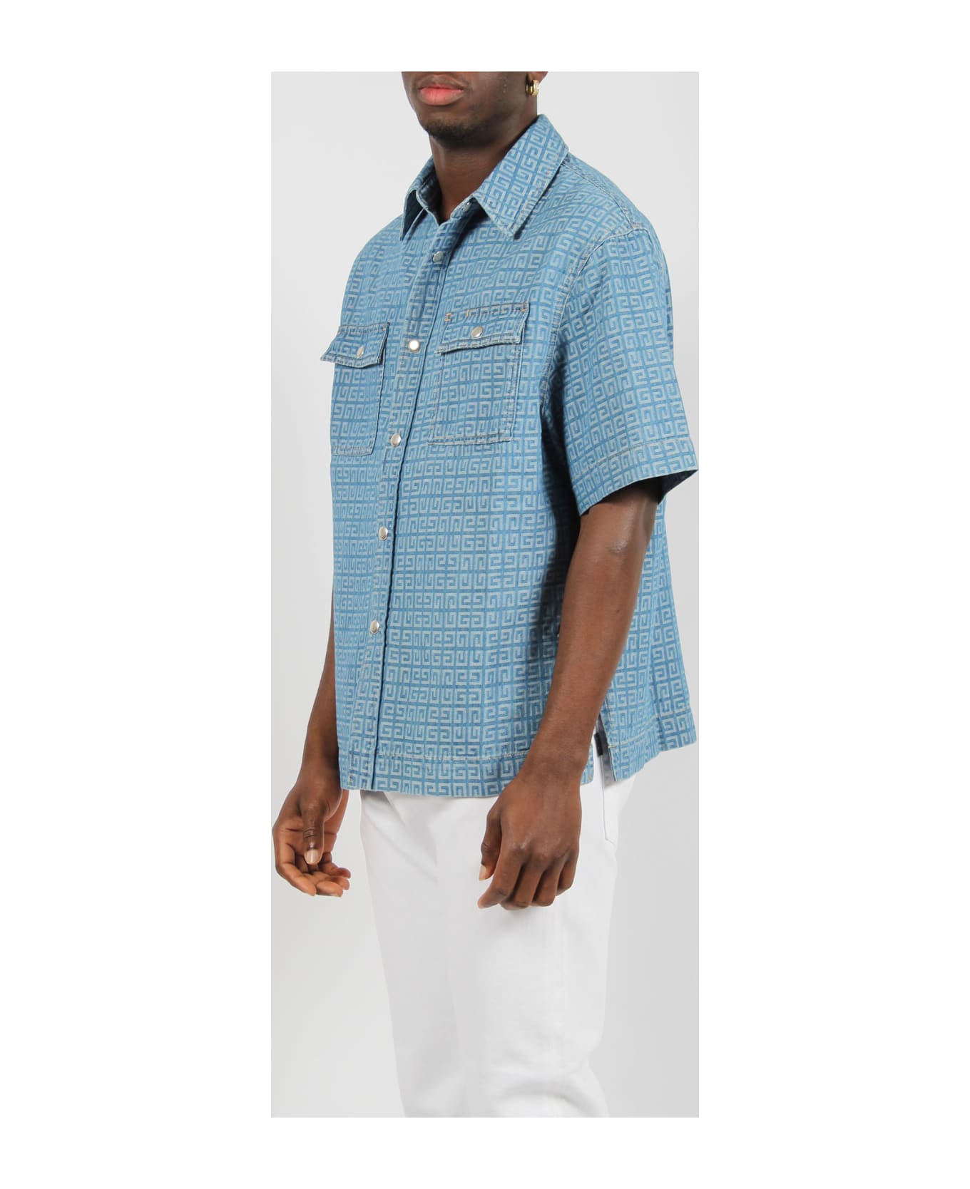 Givenchy Short Sleeve 4g Denim Shirt - Blue