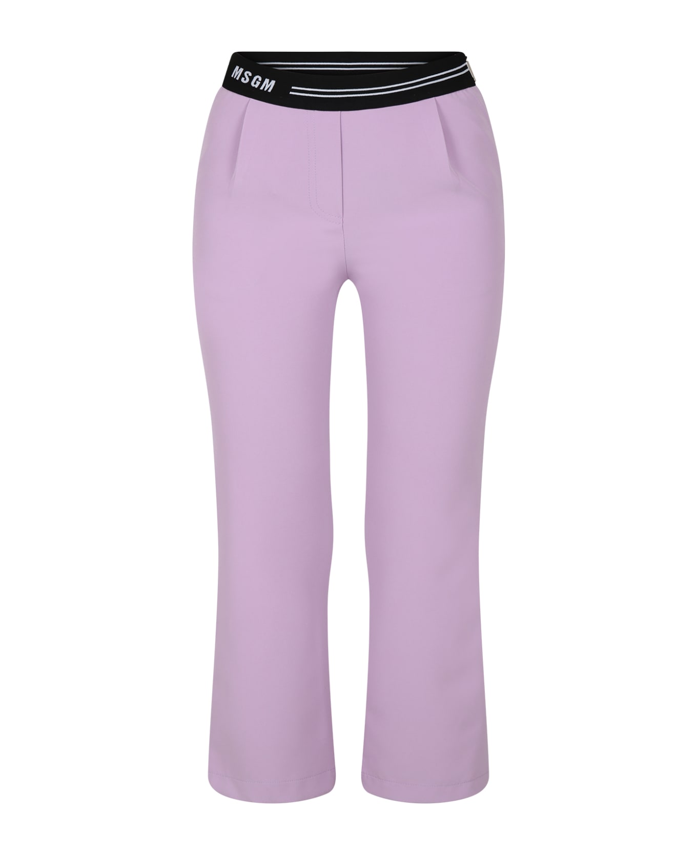 MSGM Lilac Trousers For Girl With Logo - Lilac