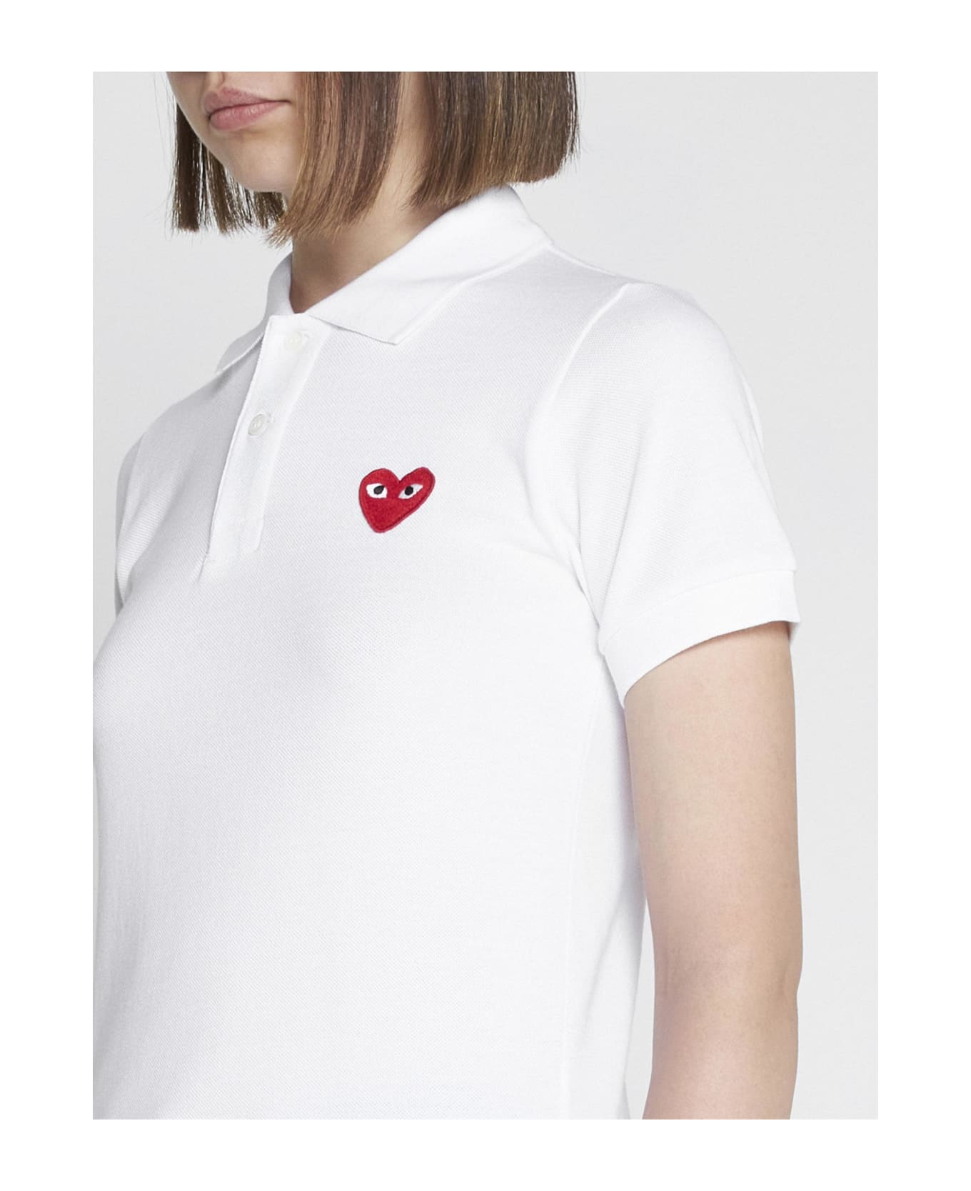 Comme des Garçons Logo-patch Cotton Polo Shirt - White