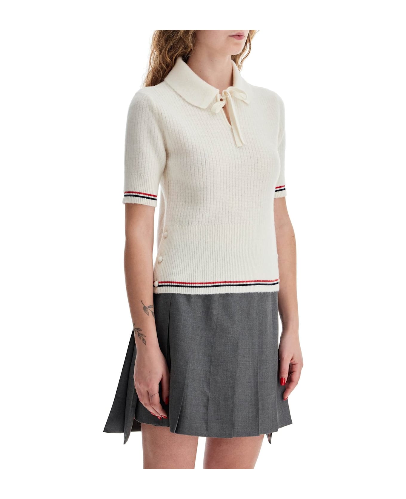 Thom Browne Rwb Striped Knitted Polo Shirt - white