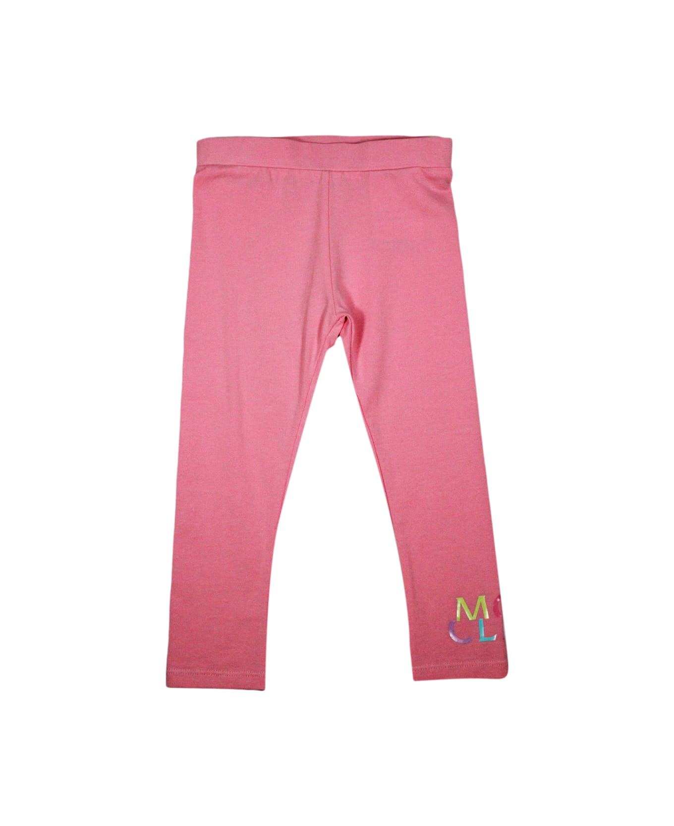 Moncler Cotton Leggings With Elastic Waistband And Logo At The Bottom - Pink ボトムス