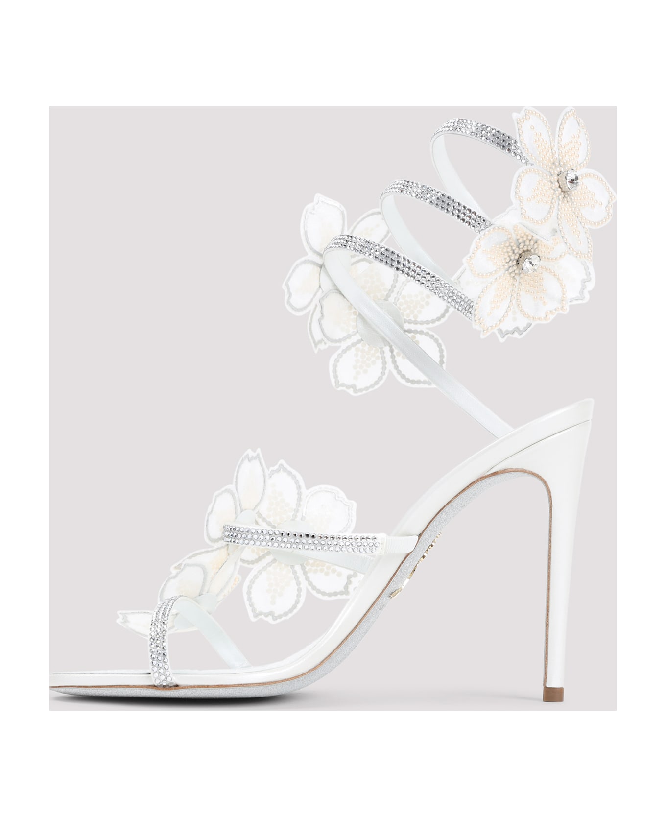 René Caovilla Flower Sandals - Ivory Satin Crystal Cream Strass