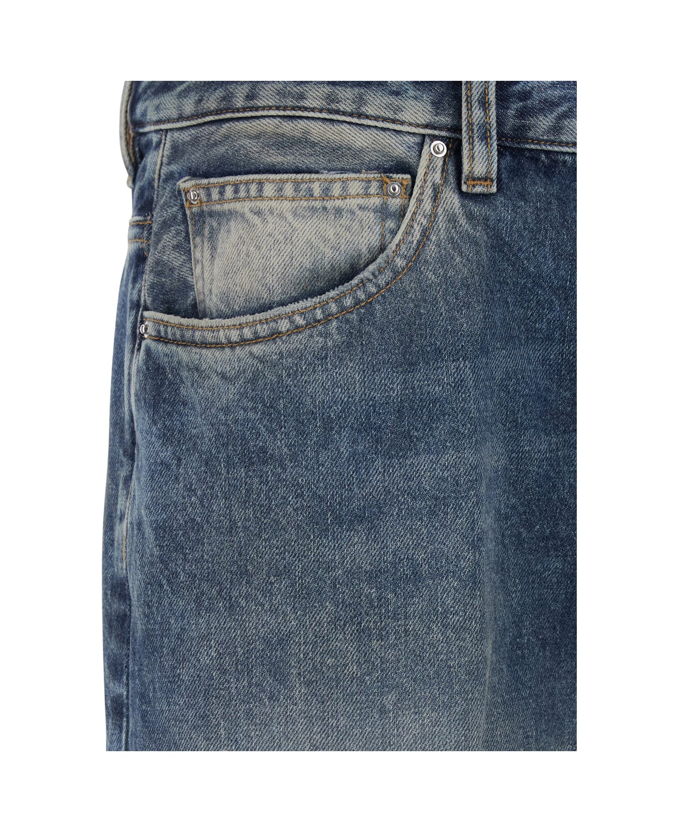 AMIRI Blue Jeans With Rips On The Front And Logo Patch On The Back In Cotton Man - Blu