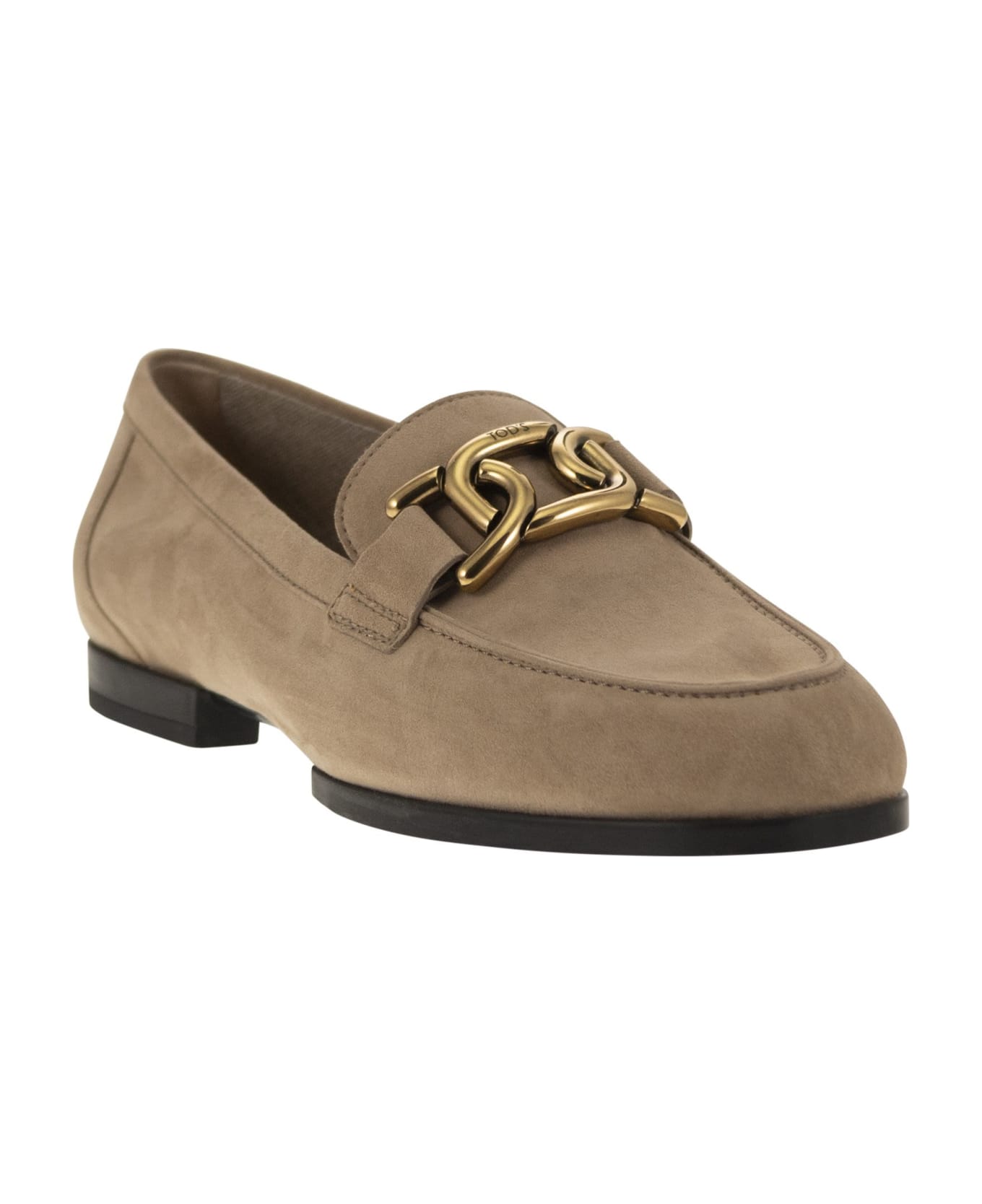 Tod's Moccasin In Nubuck With Metal Chain - Beige