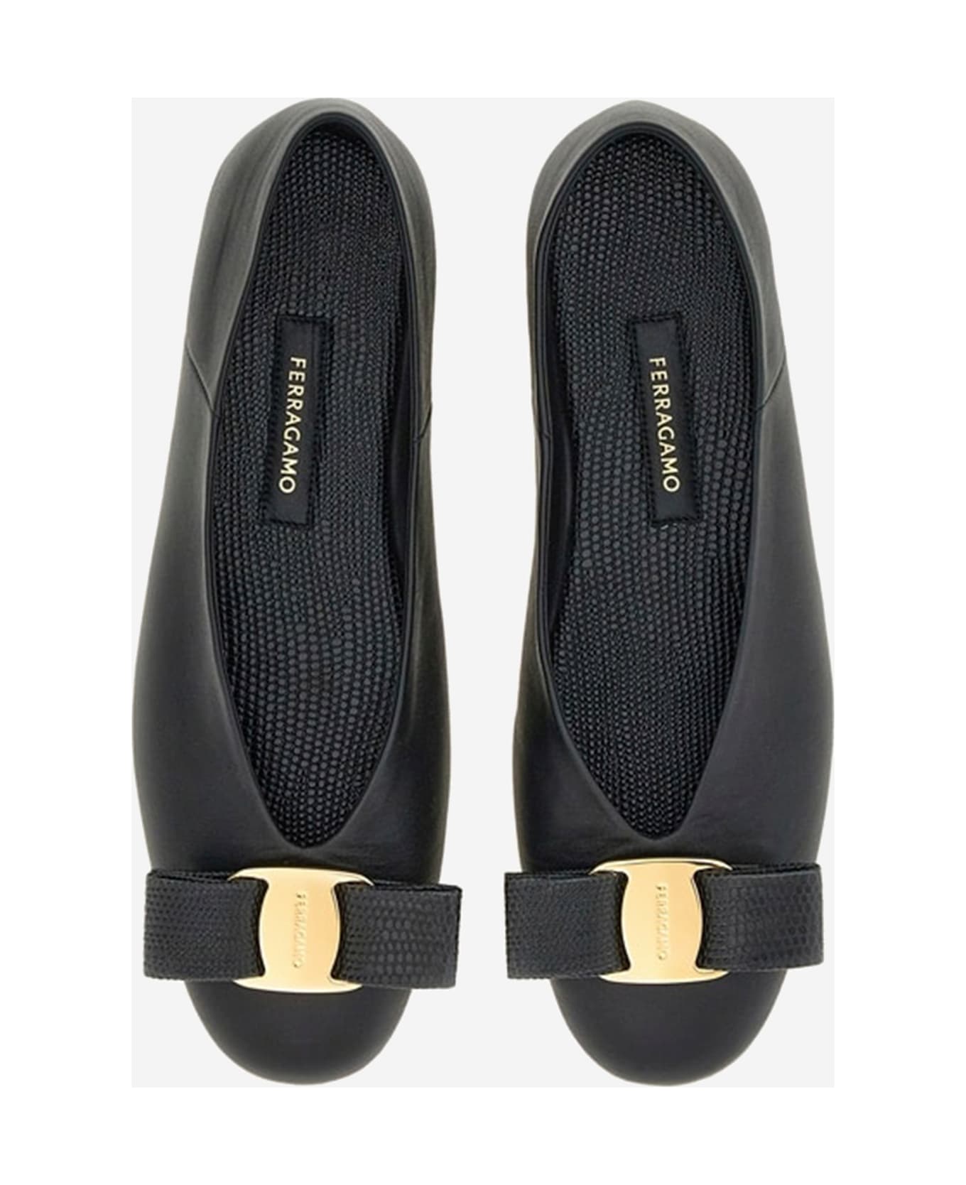 Ferragamo Vanna Leather Ballerina Flats - Black