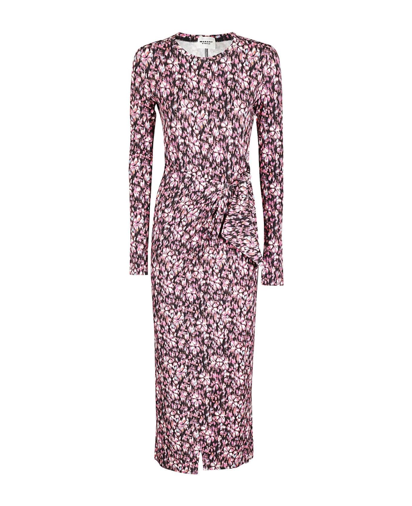 Isabel Marant Lisy Graphic-printed Knot Detailed Midi Dress - Midnight/pink