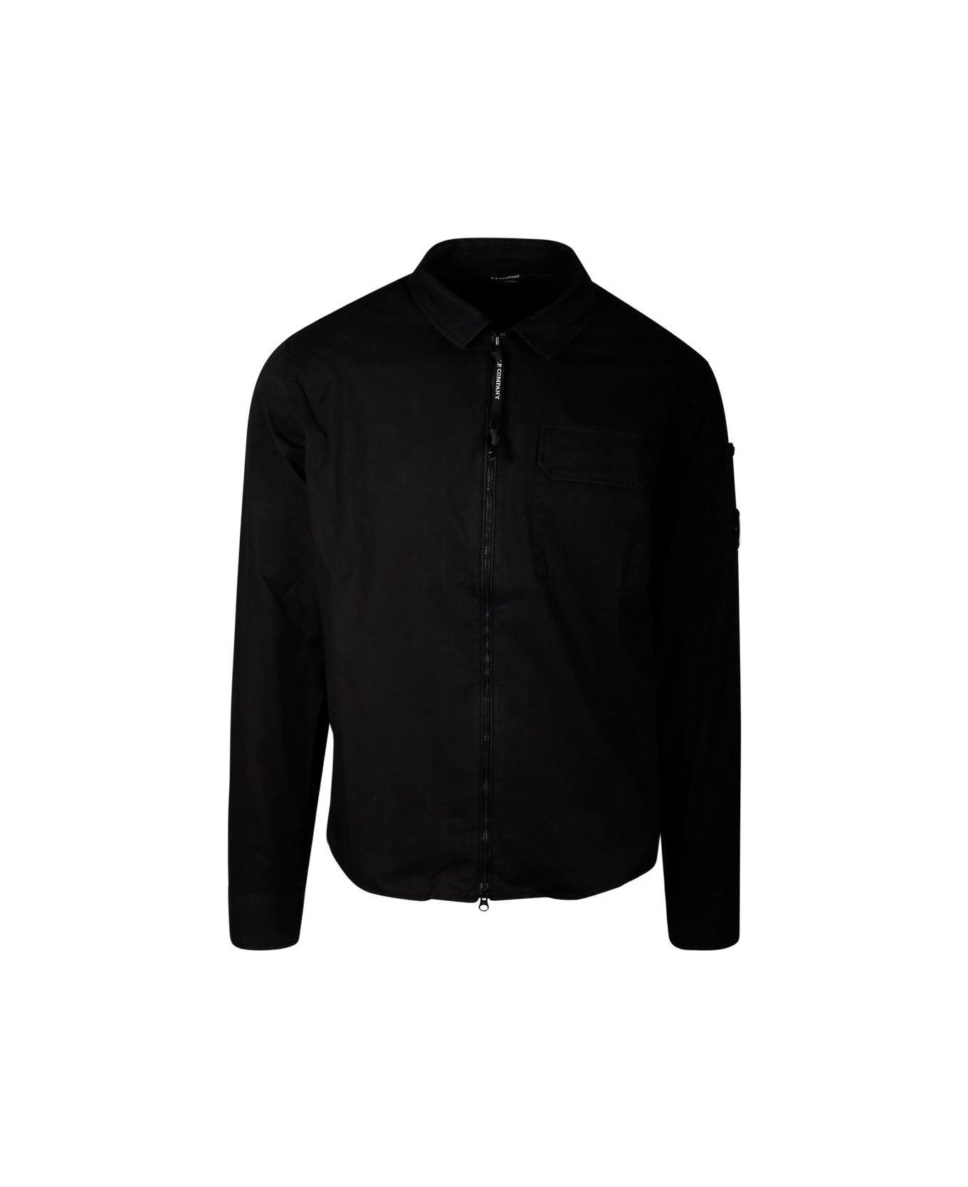 C.P. Company Zip Up Collared Shirt - BLACK