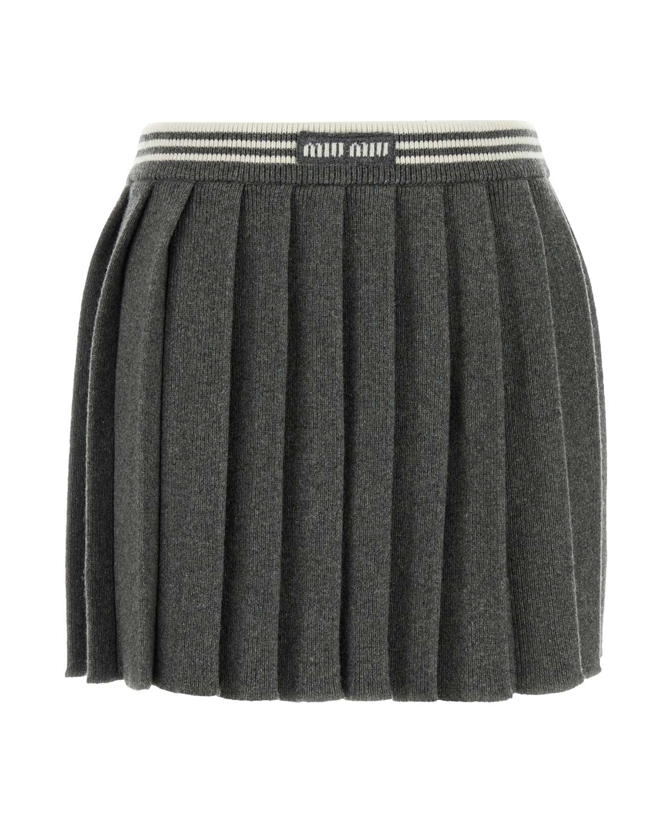 Miu Miu Dark Grey Cashmere Blend Mini Skirt - ARDESIA