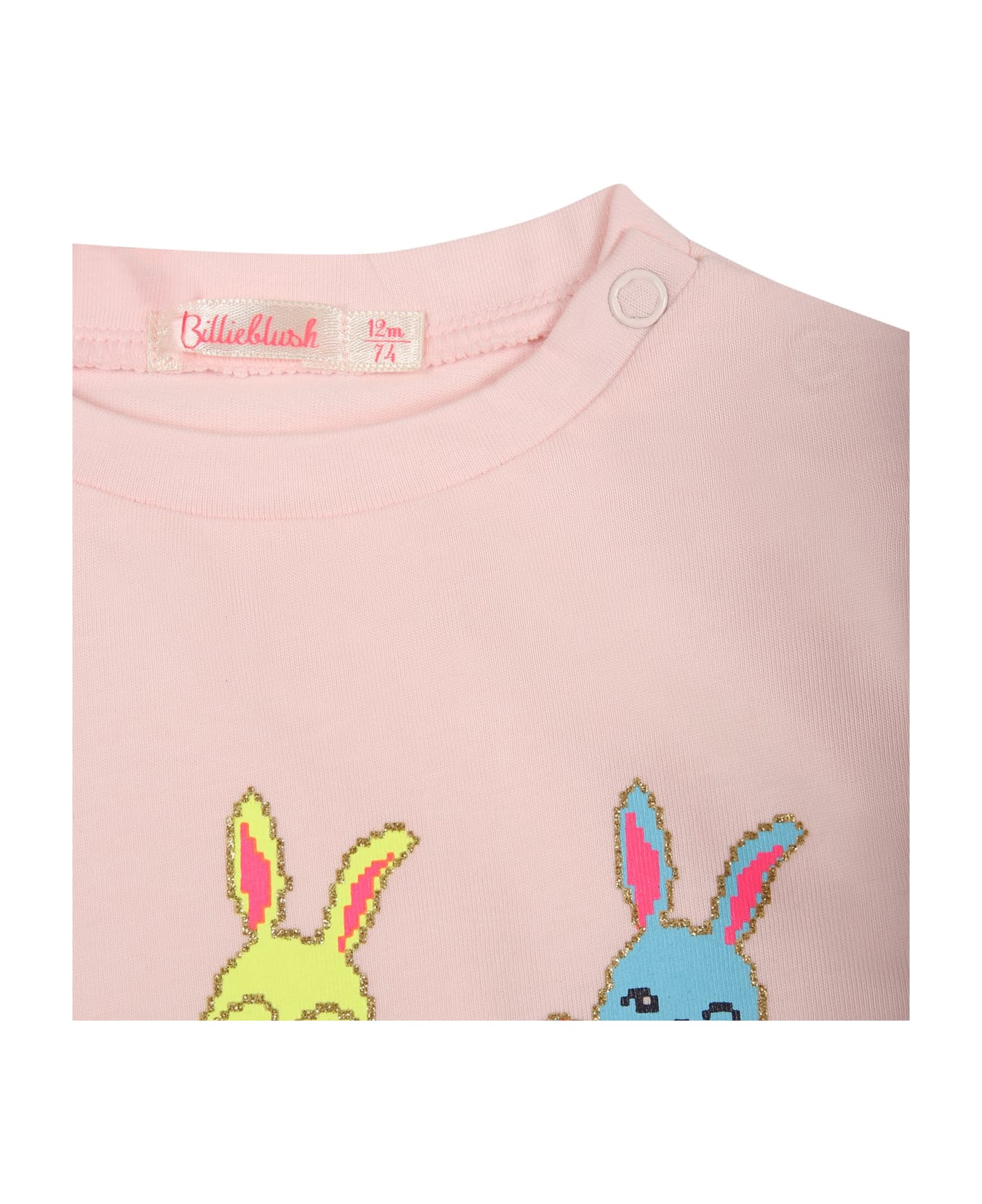 Billieblush Pink T-shirt For Baby Girl With Rabbit - Pink Tシャツ＆ポロシャツ
