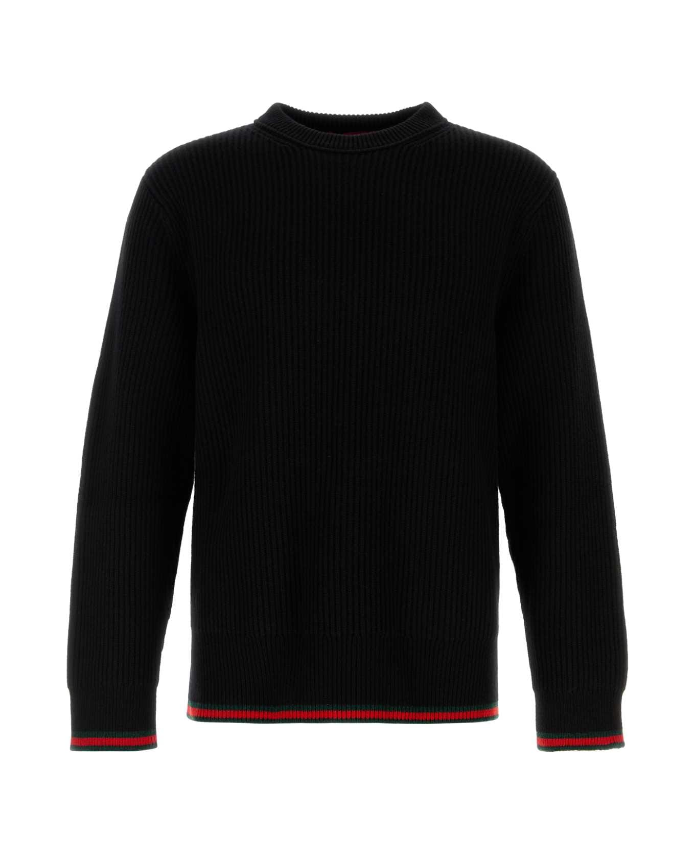 Gucci Black Wool Blend Sweater - BLACKGREENRED