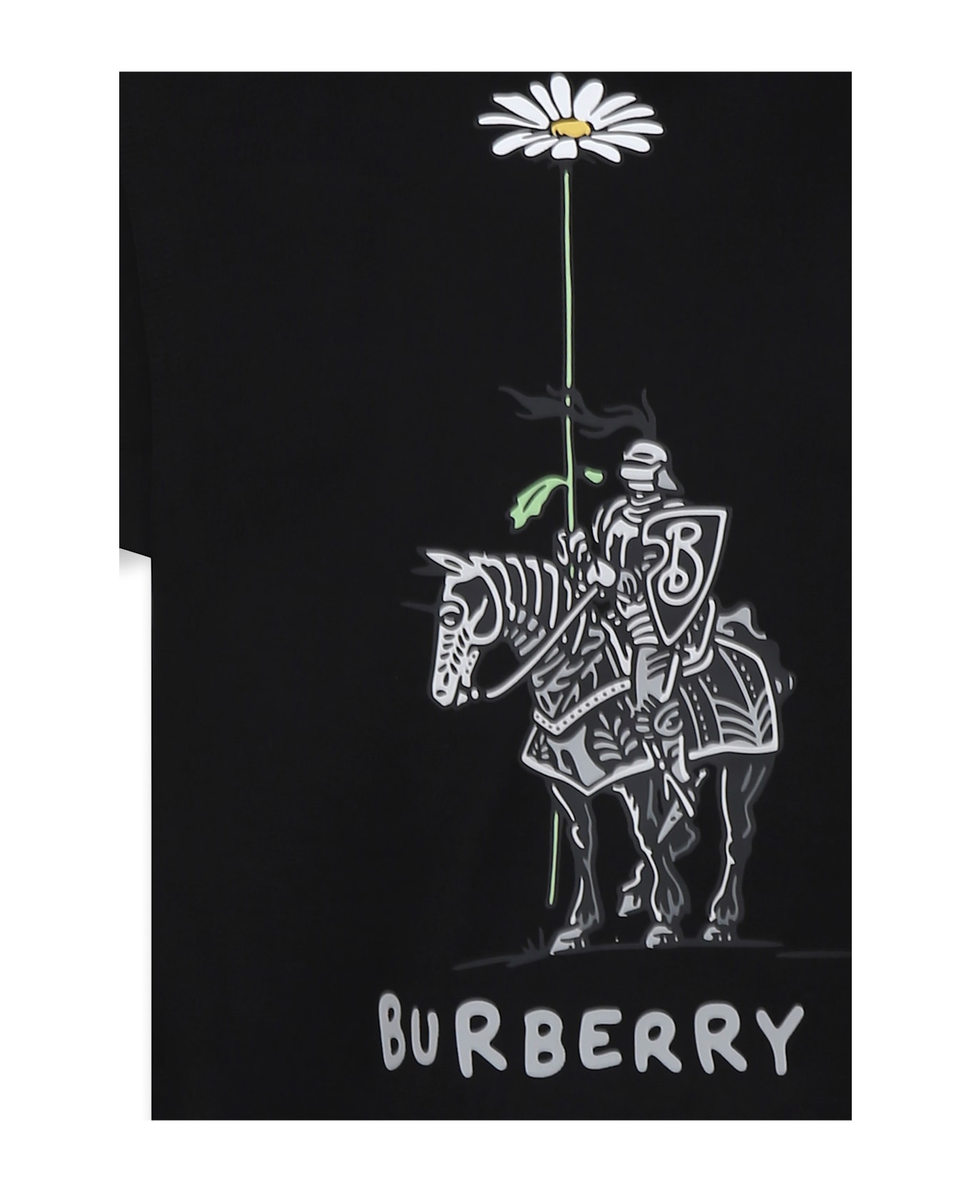 Burberry Black T-shirt For Kids With Equestrian Knight - Black