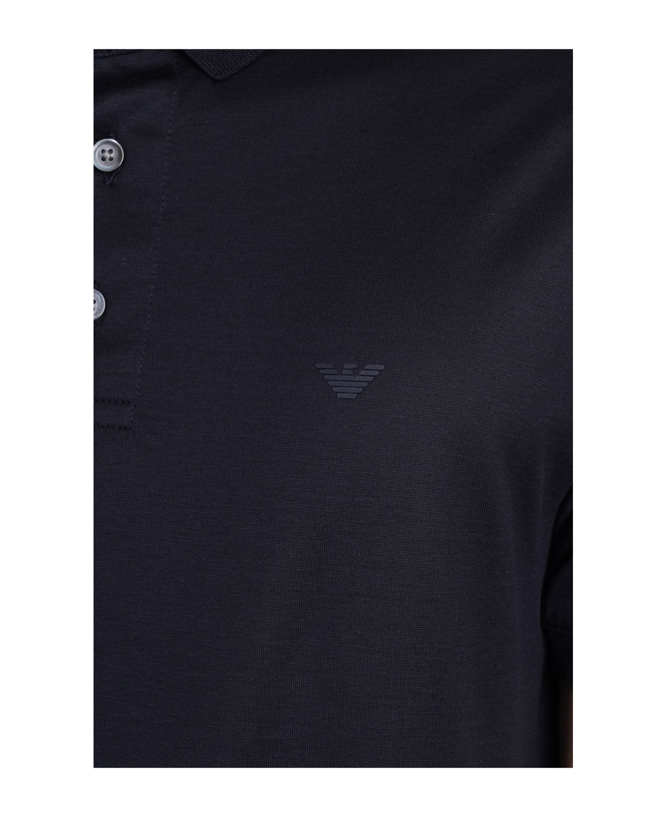 Emporio Armani Polo In Blue Wool And Polyester - Blu scuro