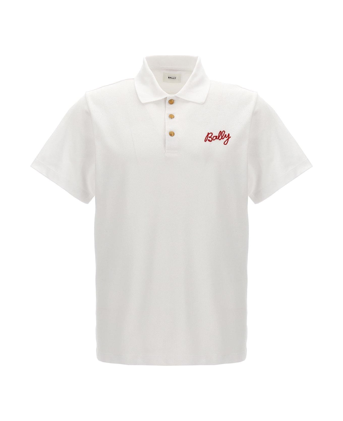 Bally Logo Embroidered Short-sleeved Polo intarsia-knit Shirt - WHITE