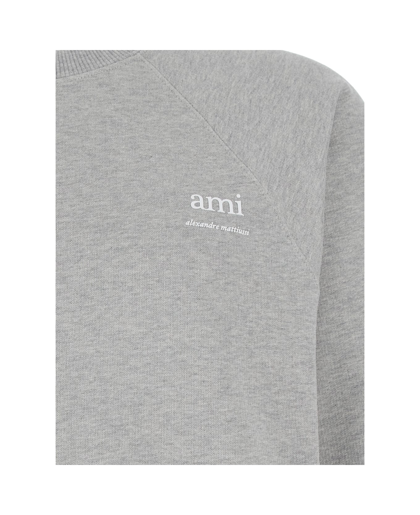 Ami Alexandre Mattiussi Grey Crew Neck Sweater In Cotton Man - Grey