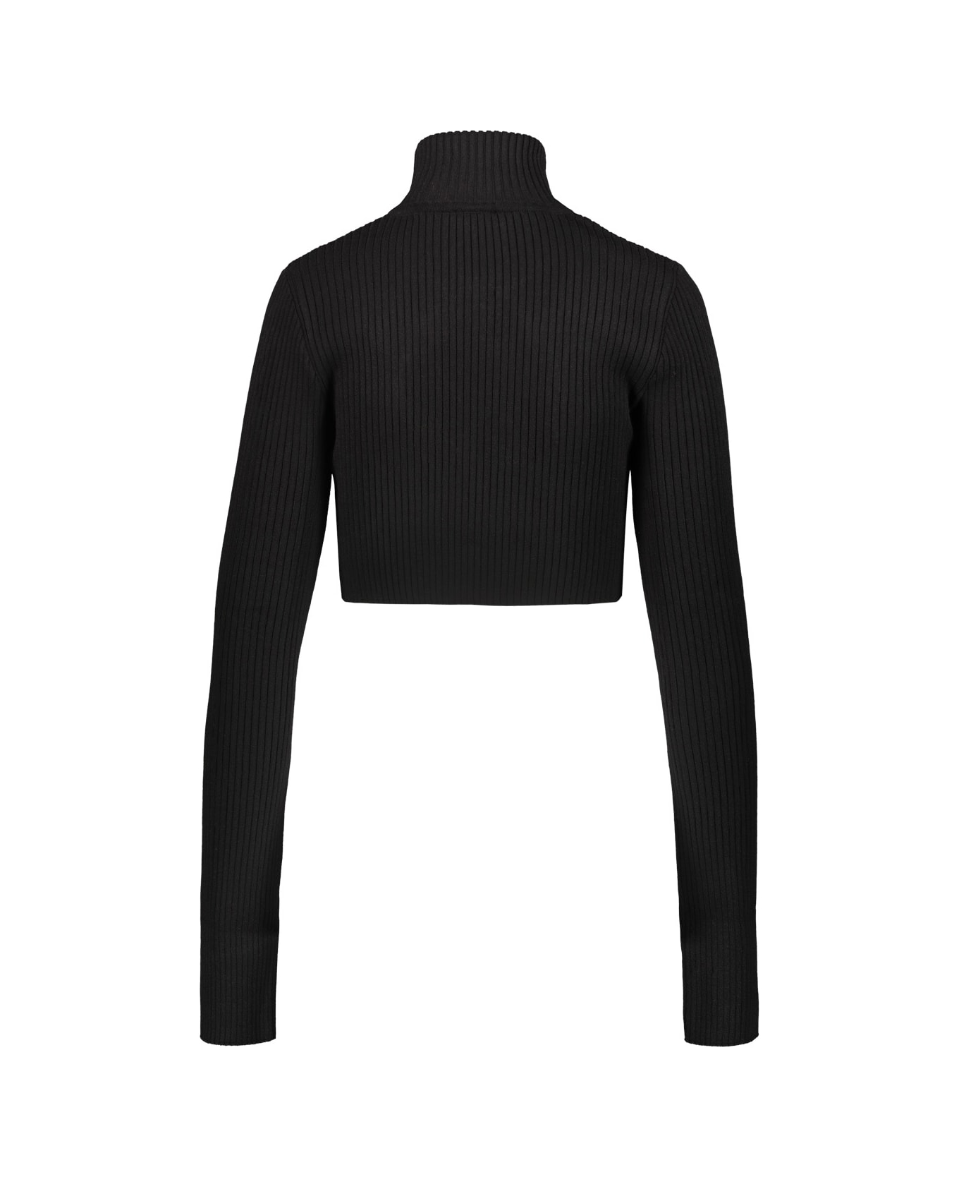 Courrèges Cropped Sweater Circle Mockneck Rib Knit - Black ニットウェア