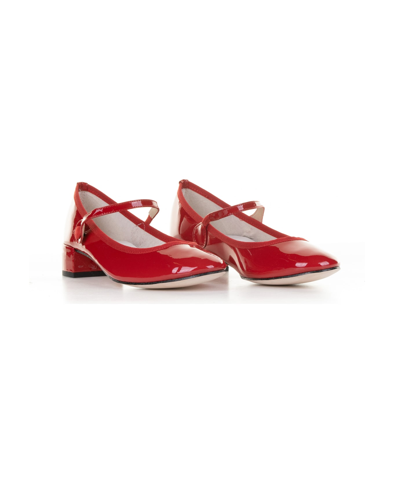 Repetto Ballerina In Shiny Leather With Strap - FLAMME ハイヒール