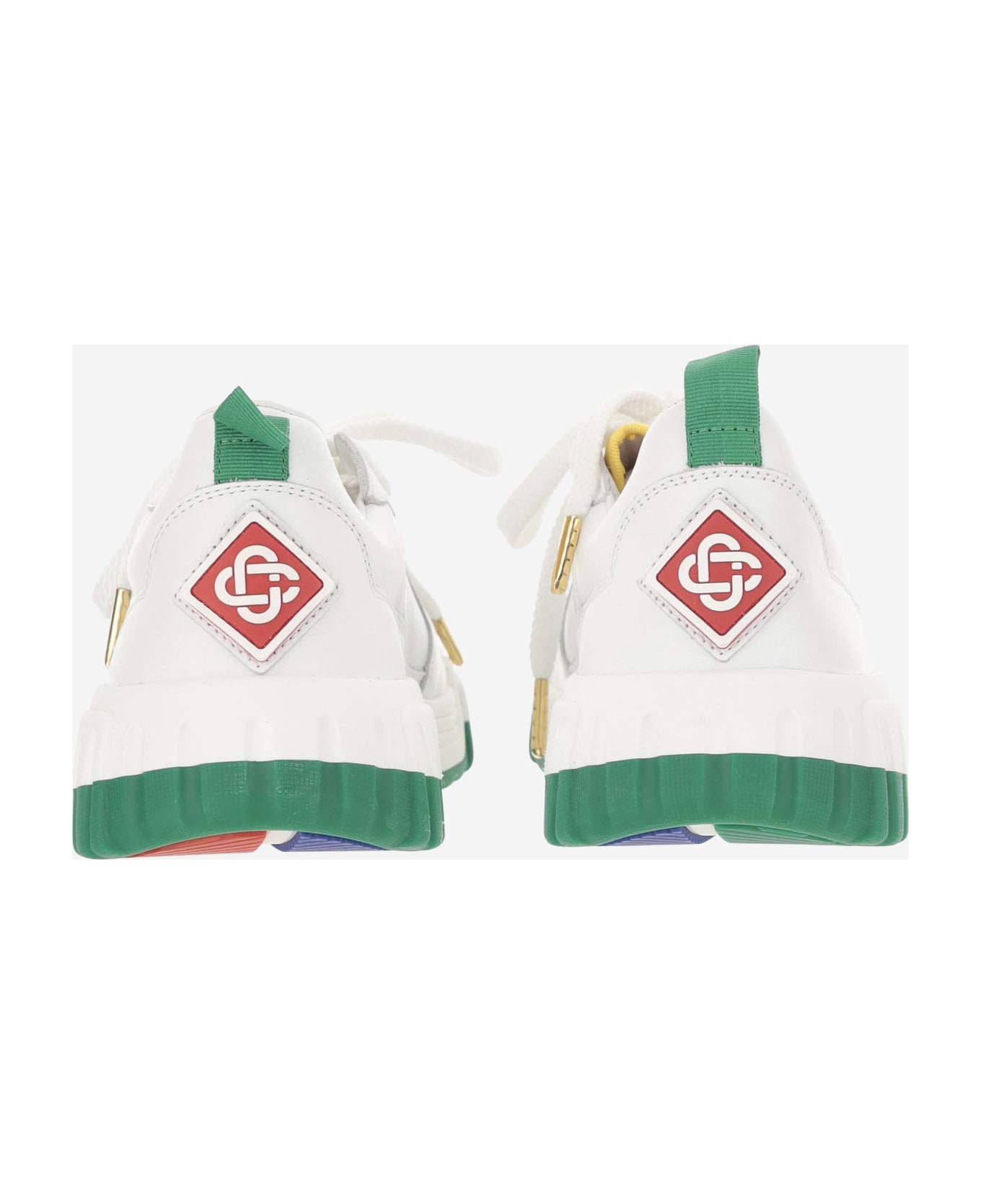 Casablanca Leather Sneakers With Logo - WHITE/GREEN