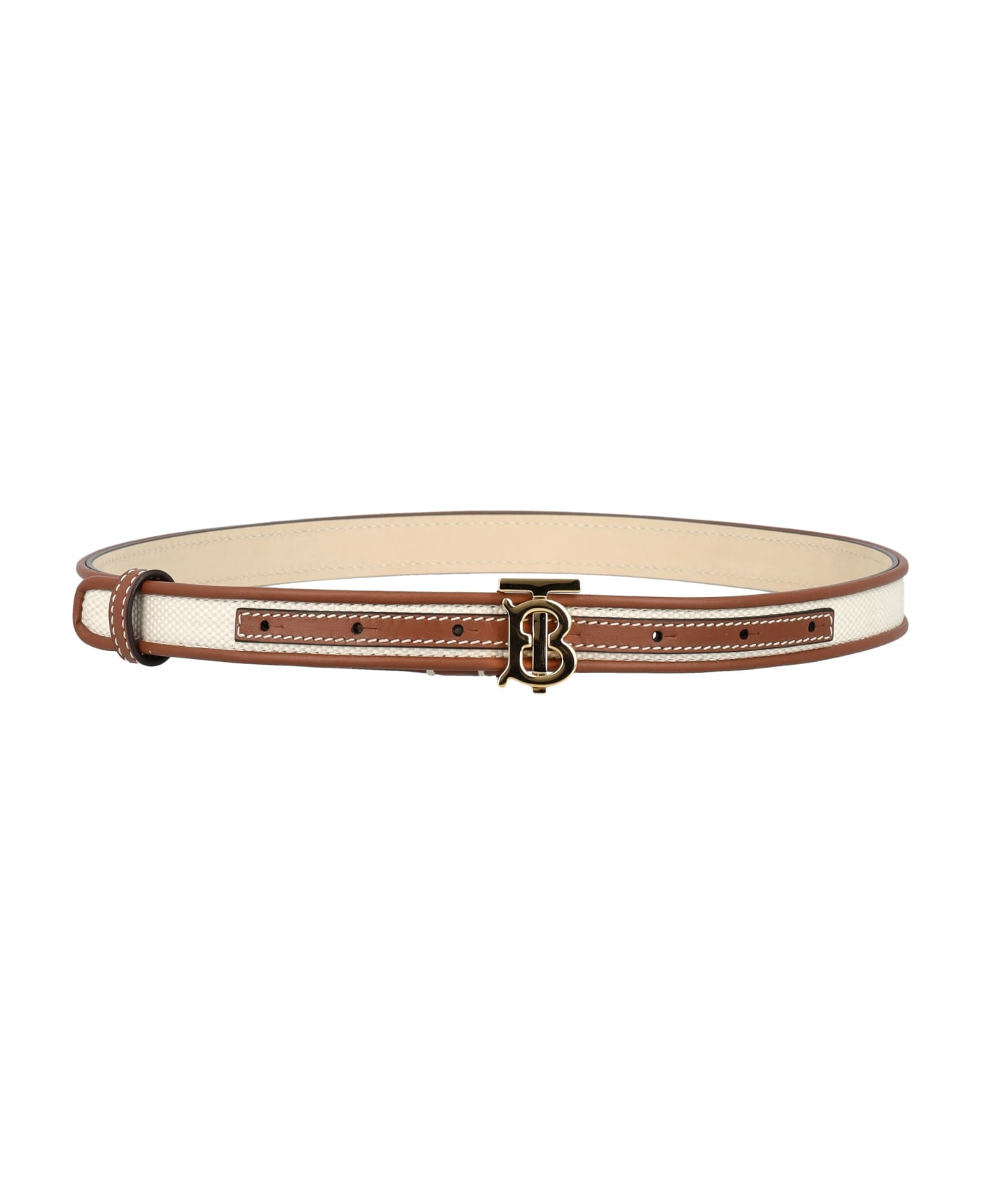 Burberry London Canvas And Leather Tb Belt - NATURAL / TAN