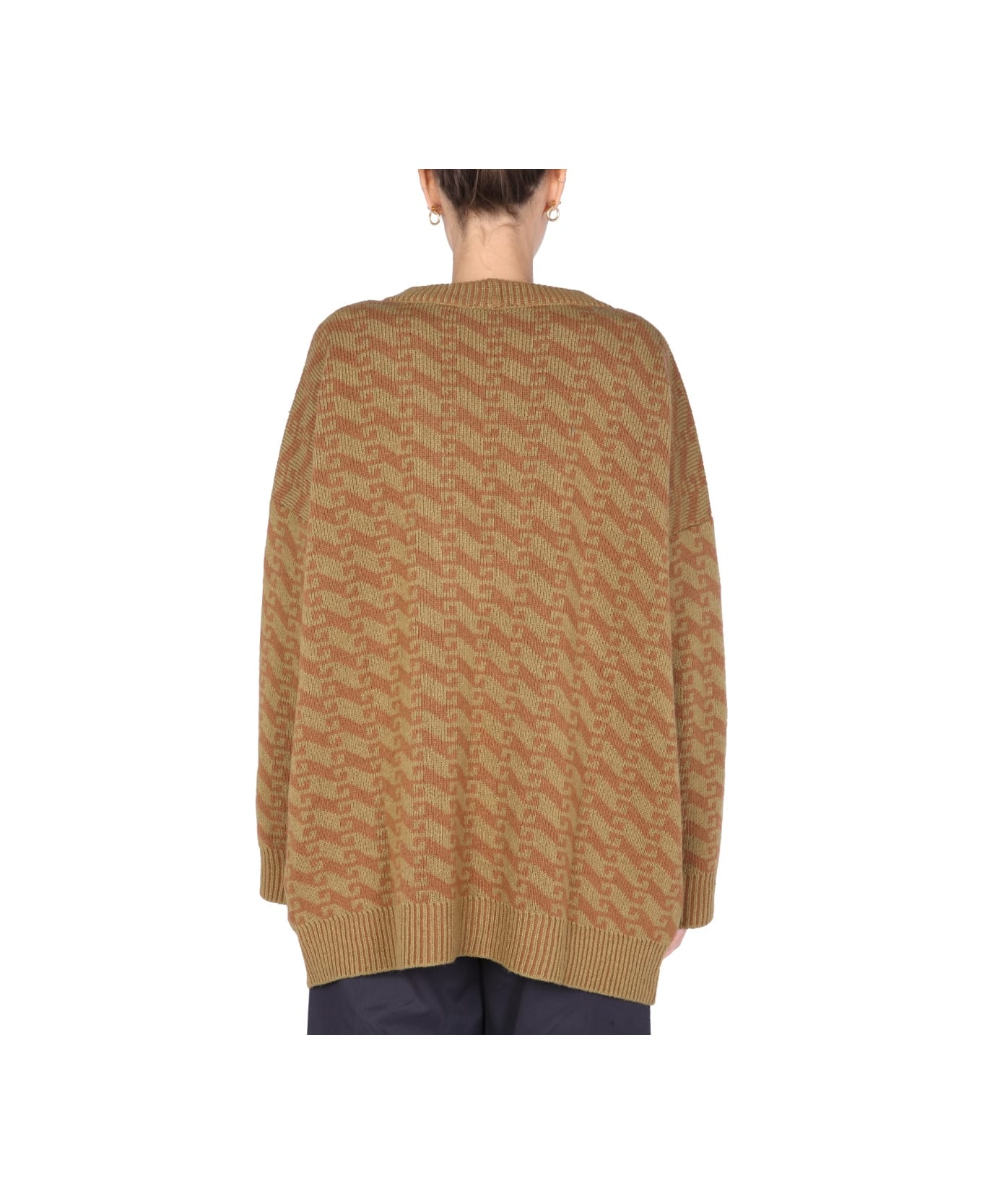 Jejia V-neck Jacquard Sweater - BROWN ニットウェア