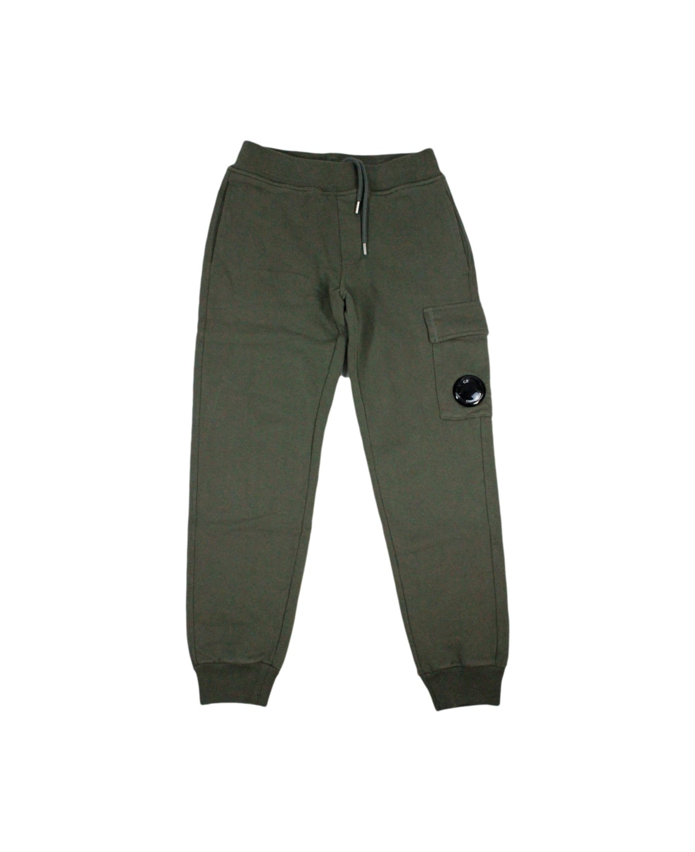 C.P. Company Breathable Fleece Cotton Trousers With Drawstring Waist - Military