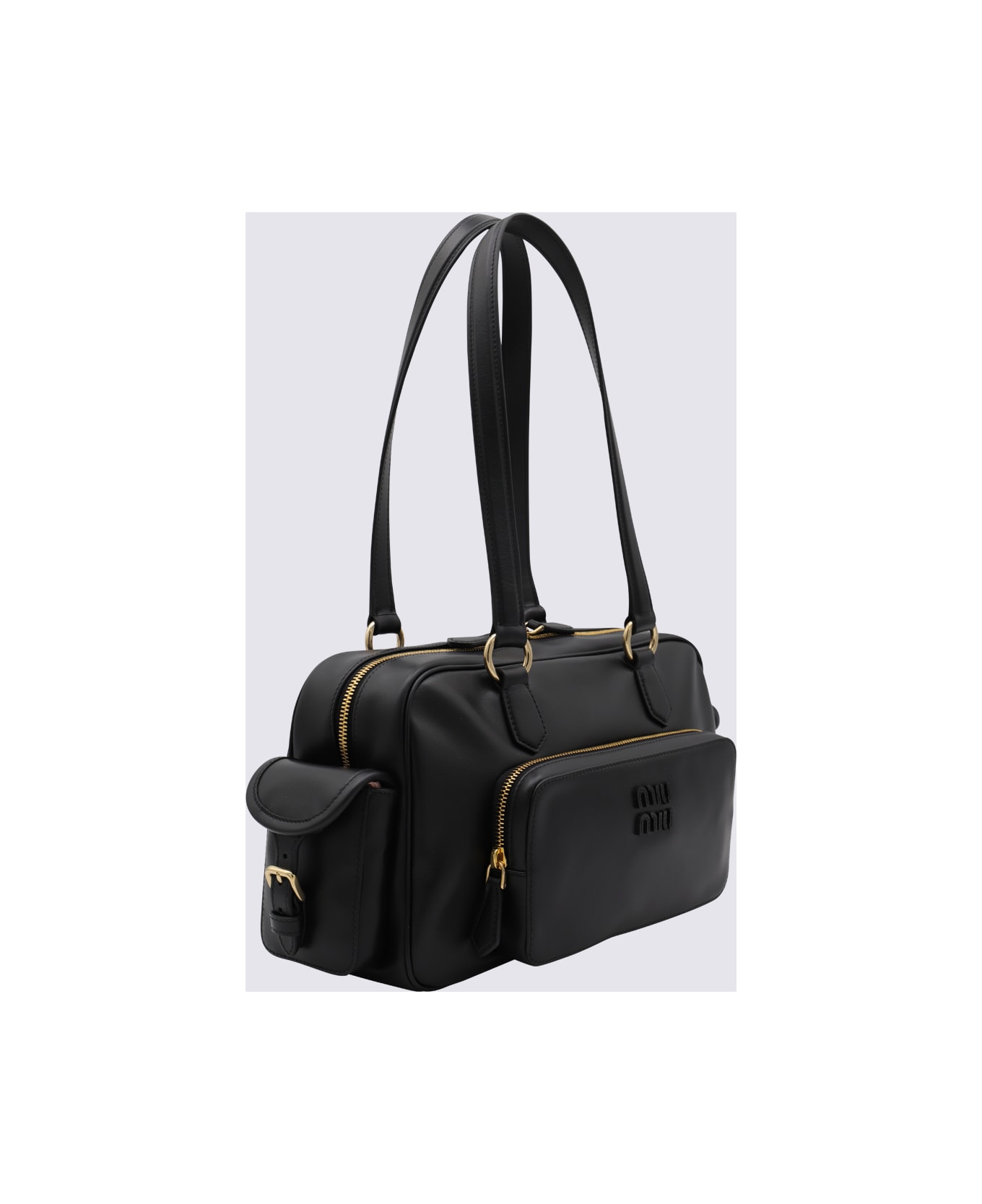 Miu Miu Black Leather Pocket Shoulder Bag - Black