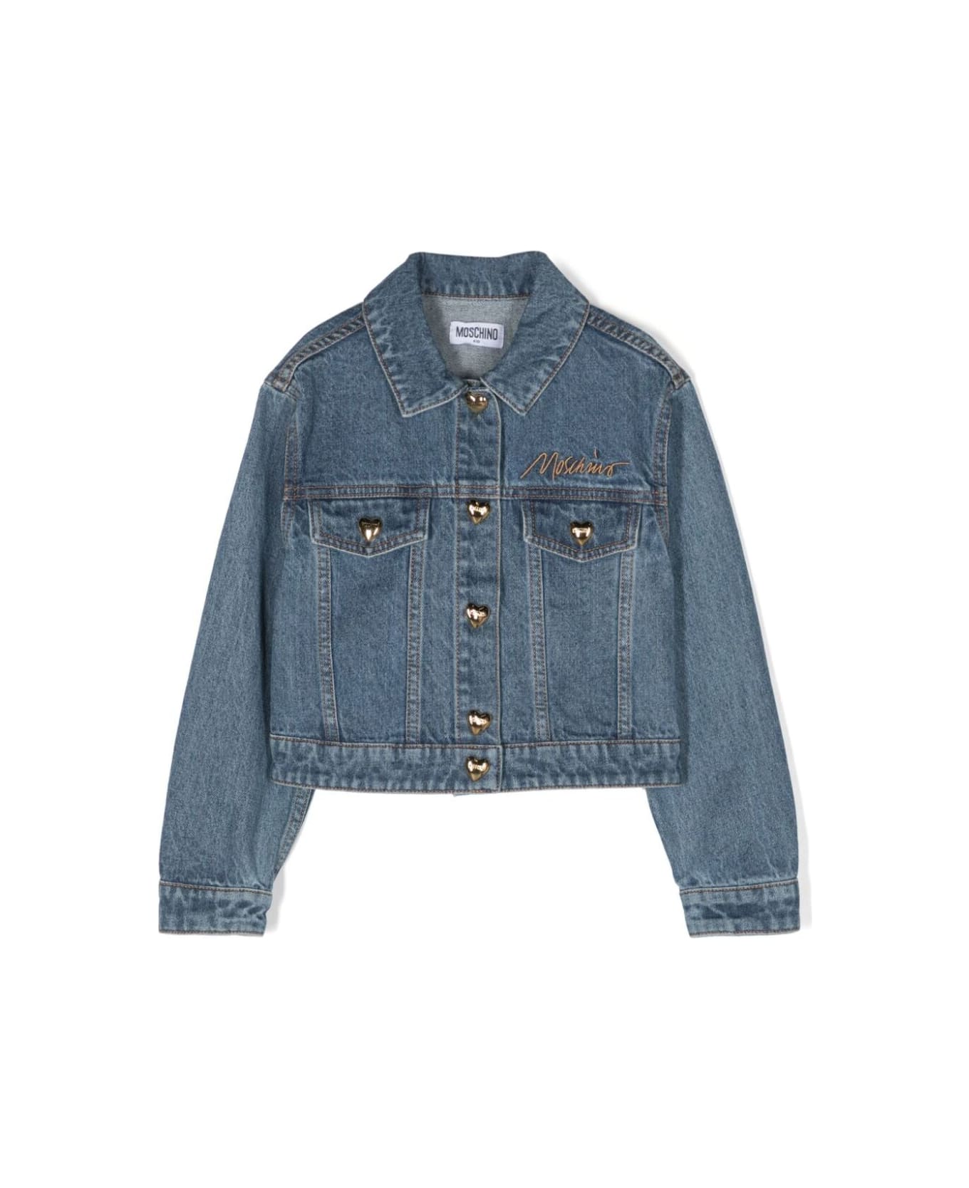Moschino Blue Jacket With Heart-shaped Buttons Fastening In Denim Girl - Blu