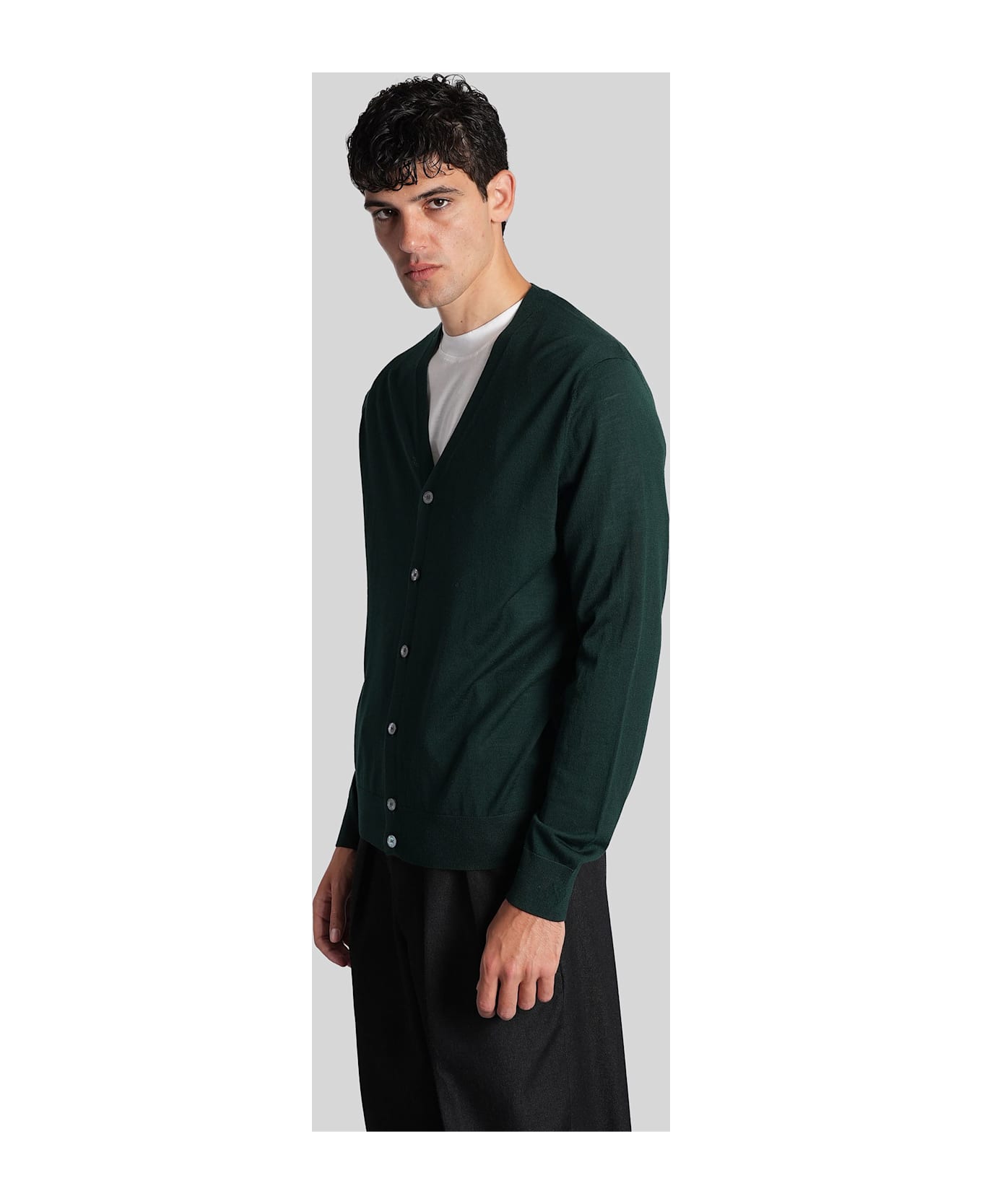 Ballantyne Cardigan In Green Wool - green
