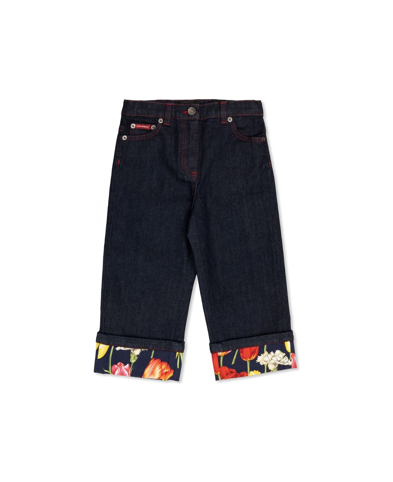 Dolce & Gabbana Floral Printed Turn-up Hem Jeans