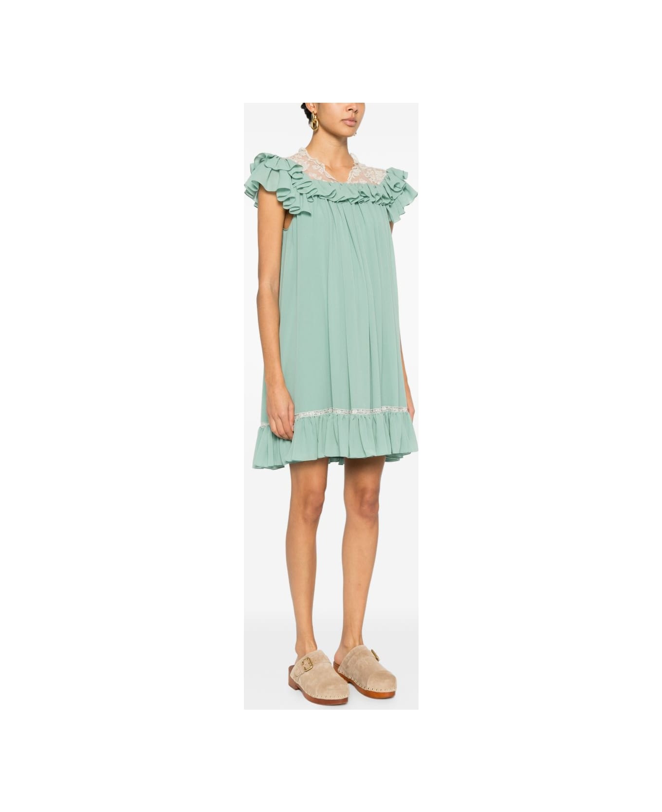 Chloé Silk Mini Dress - Green