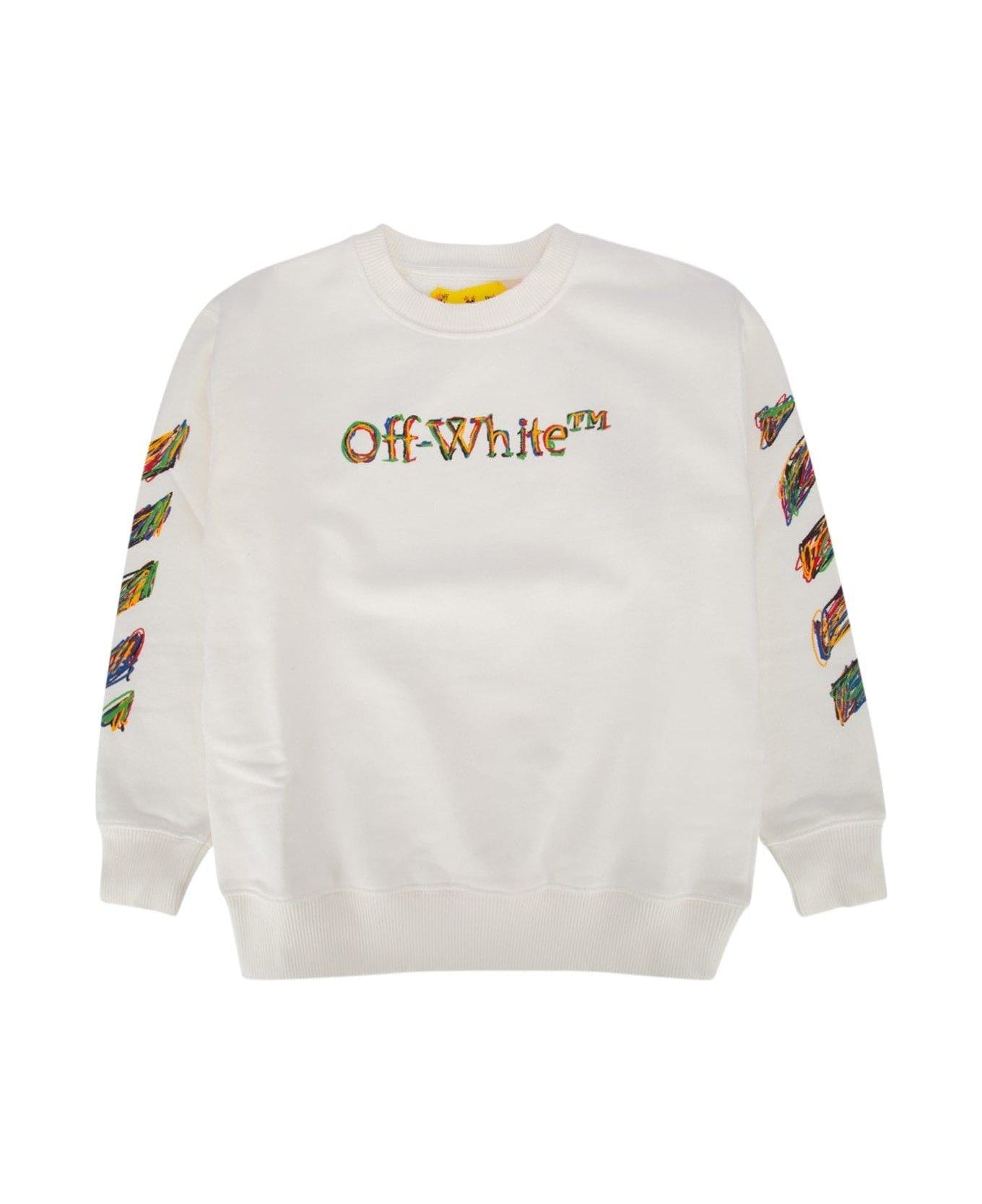 Off-White Logo Sketch Crewneck Sweatshirt - White ニットウェア＆スウェットシャツ